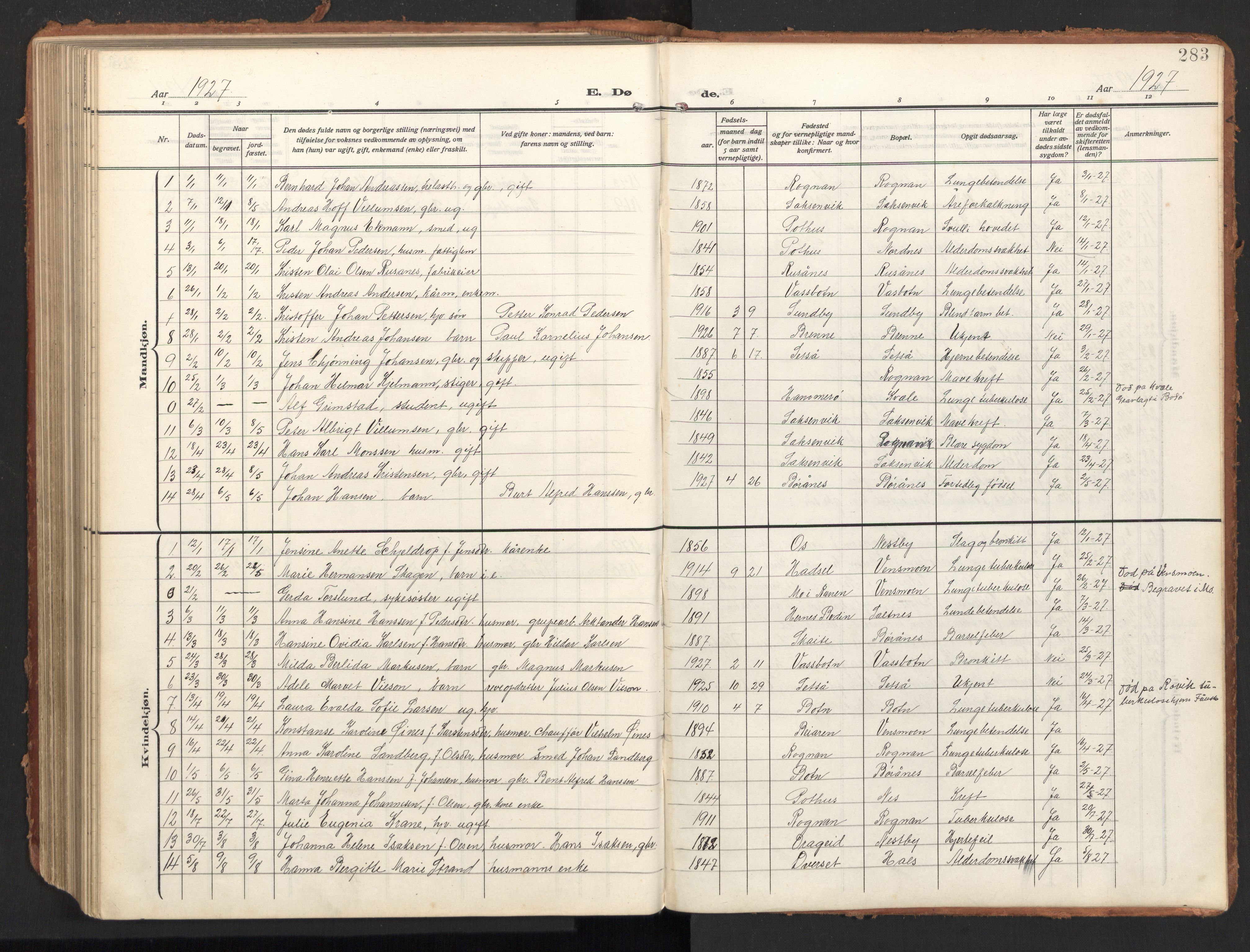 Ministerialprotokoller, klokkerbøker og fødselsregistre - Nordland, SAT/A-1459/847/L0683: Klokkerbok nr. 847C11, 1908-1929, s. 283