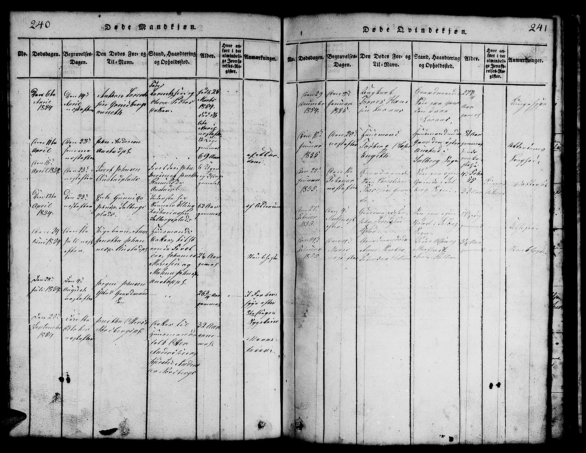 Ministerialprotokoller, klokkerbøker og fødselsregistre - Nord-Trøndelag, SAT/A-1458/731/L0310: Klokkerbok nr. 731C01, 1816-1874, s. 240-241