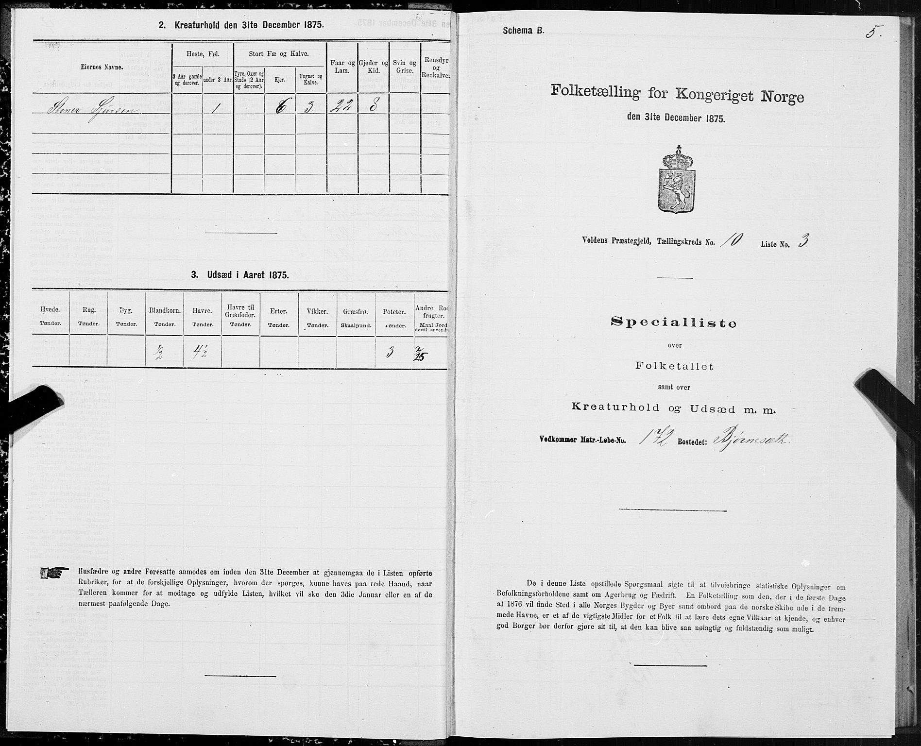 SAT, Folketelling 1875 for 1519P Volda prestegjeld, 1875, s. 6005