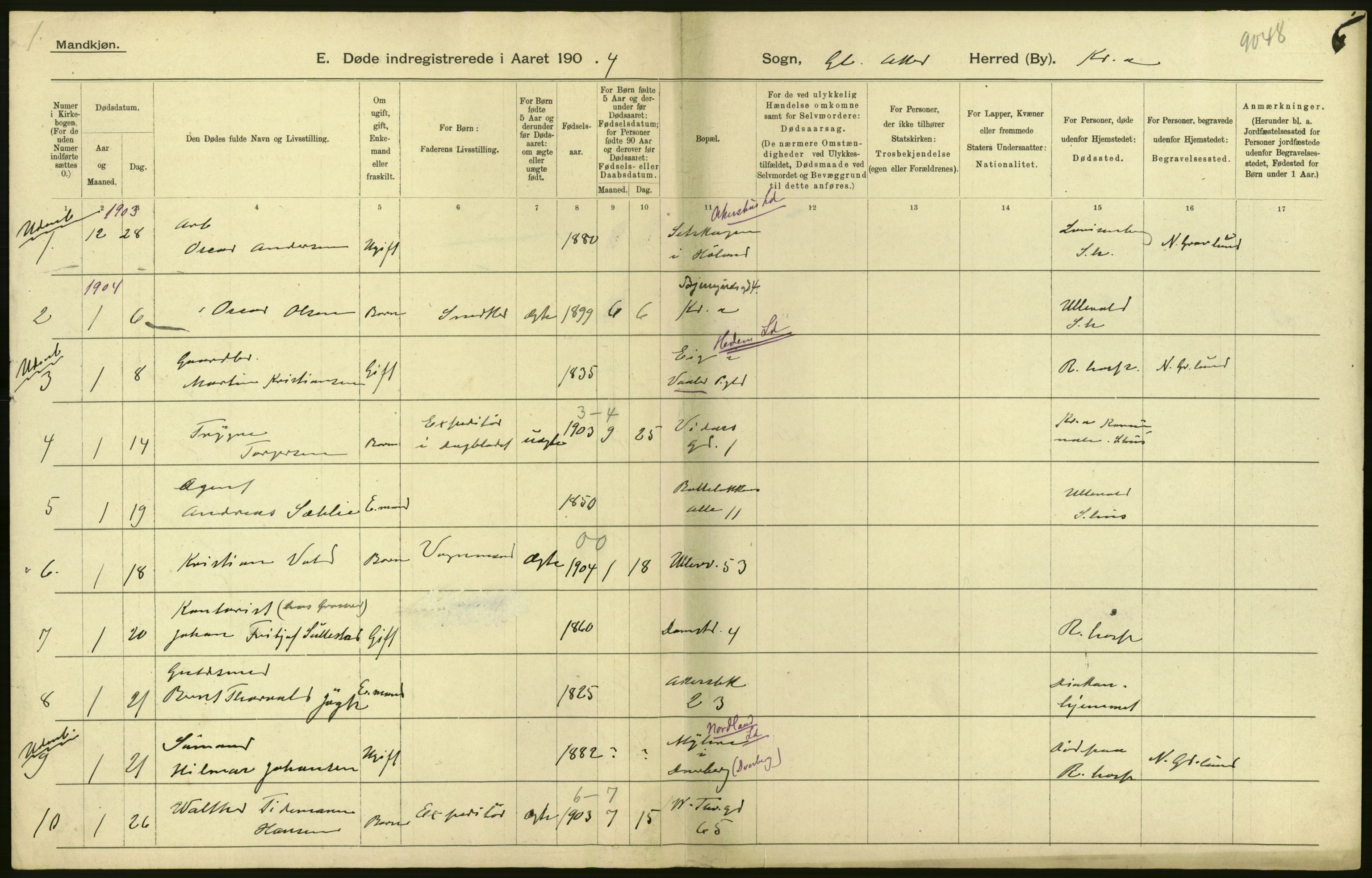 Statistisk sentralbyrå, Sosiodemografiske emner, Befolkning, RA/S-2228/D/Df/Dfa/Dfab/L0004: Kristiania: Gifte, døde, 1904, s. 382