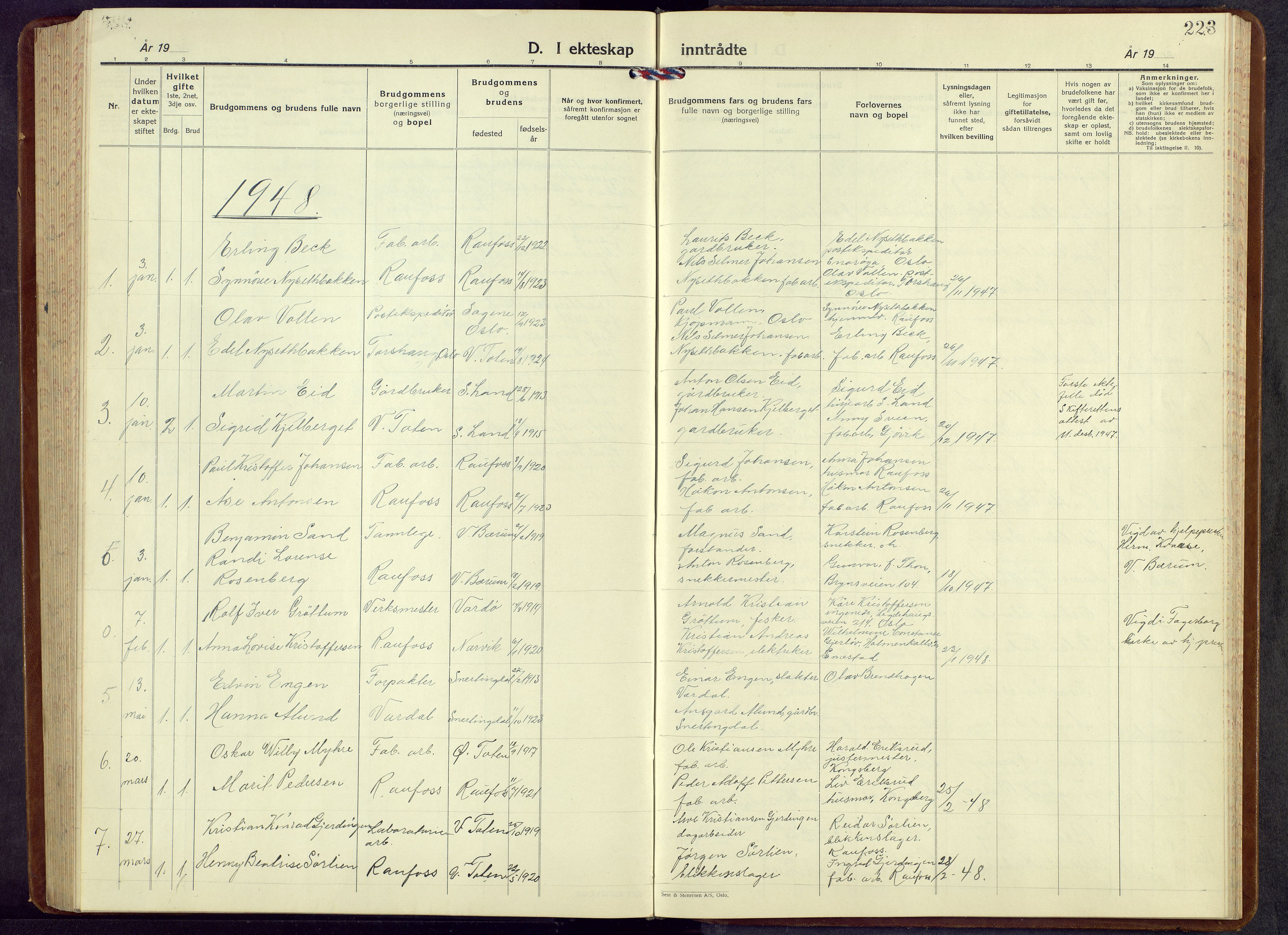 Vestre Toten prestekontor, SAH/PREST-108/H/Ha/Hab/L0013: Klokkerbok nr. 13, 1940-1956, s. 223