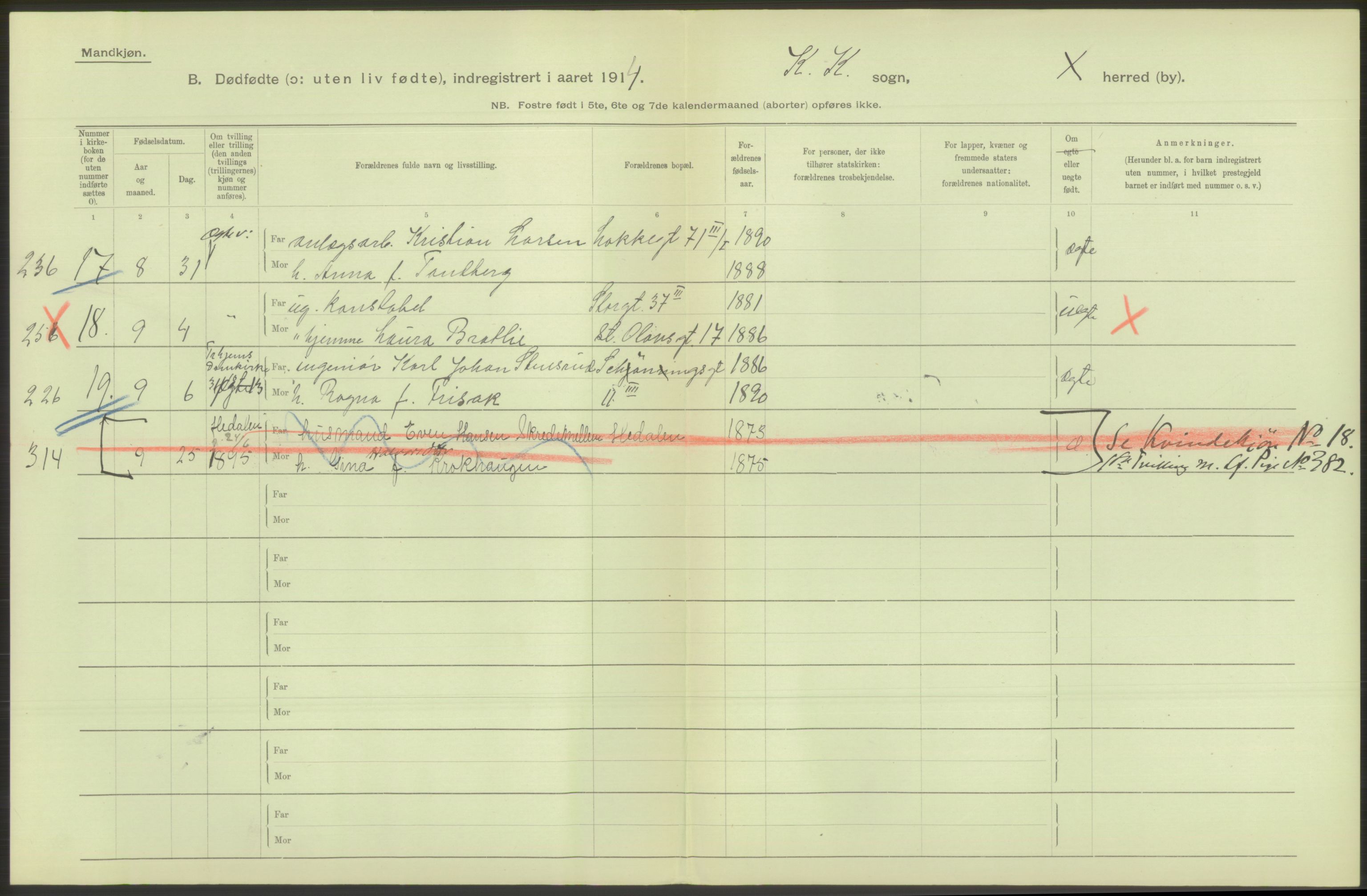 Statistisk sentralbyrå, Sosiodemografiske emner, Befolkning, RA/S-2228/D/Df/Dfb/Dfbd/L0009: Kristiania: Døde, dødfødte, 1914, s. 128