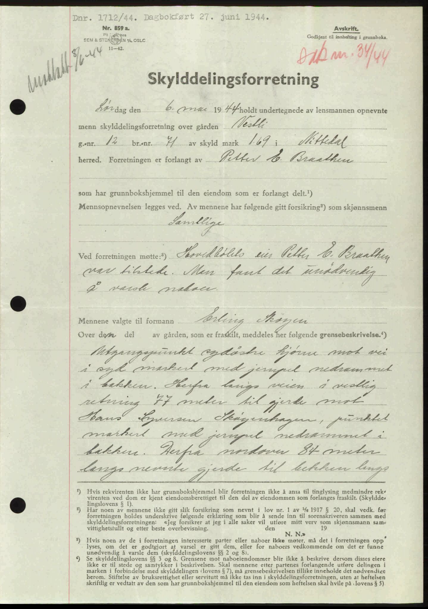 Nedre Romerike sorenskriveri, AV/SAO-A-10469/G/Gb/Gbd/L0011: Pantebok nr. 11, 1944-1944, Dagboknr: 1712/1944