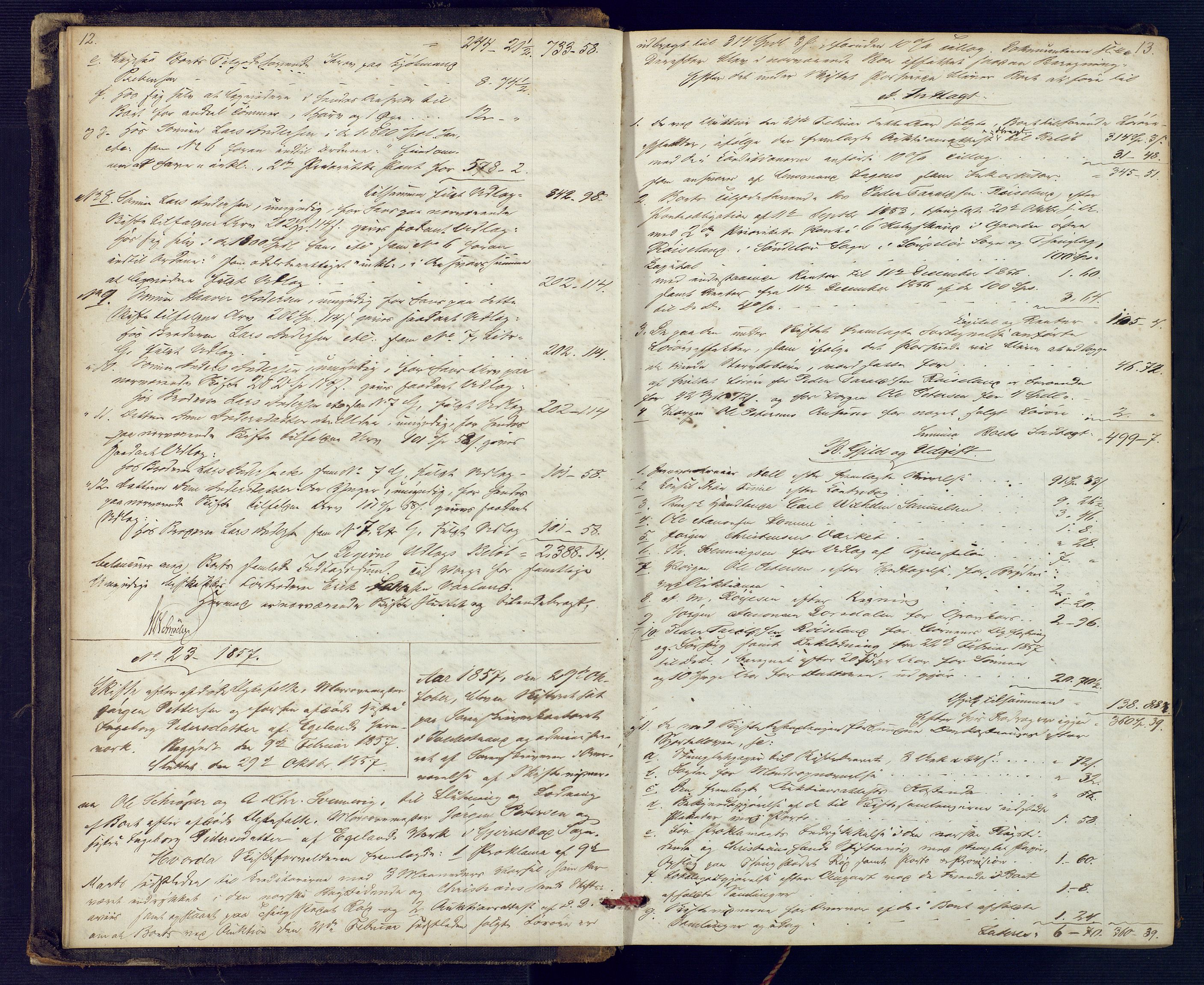 Holt sorenskriveri, AV/SAK-1221-0002/H/Hc/L0029: Skifteutlodningsprotokoll nr. 4 med løst register, 1857-1862, s. 12-13
