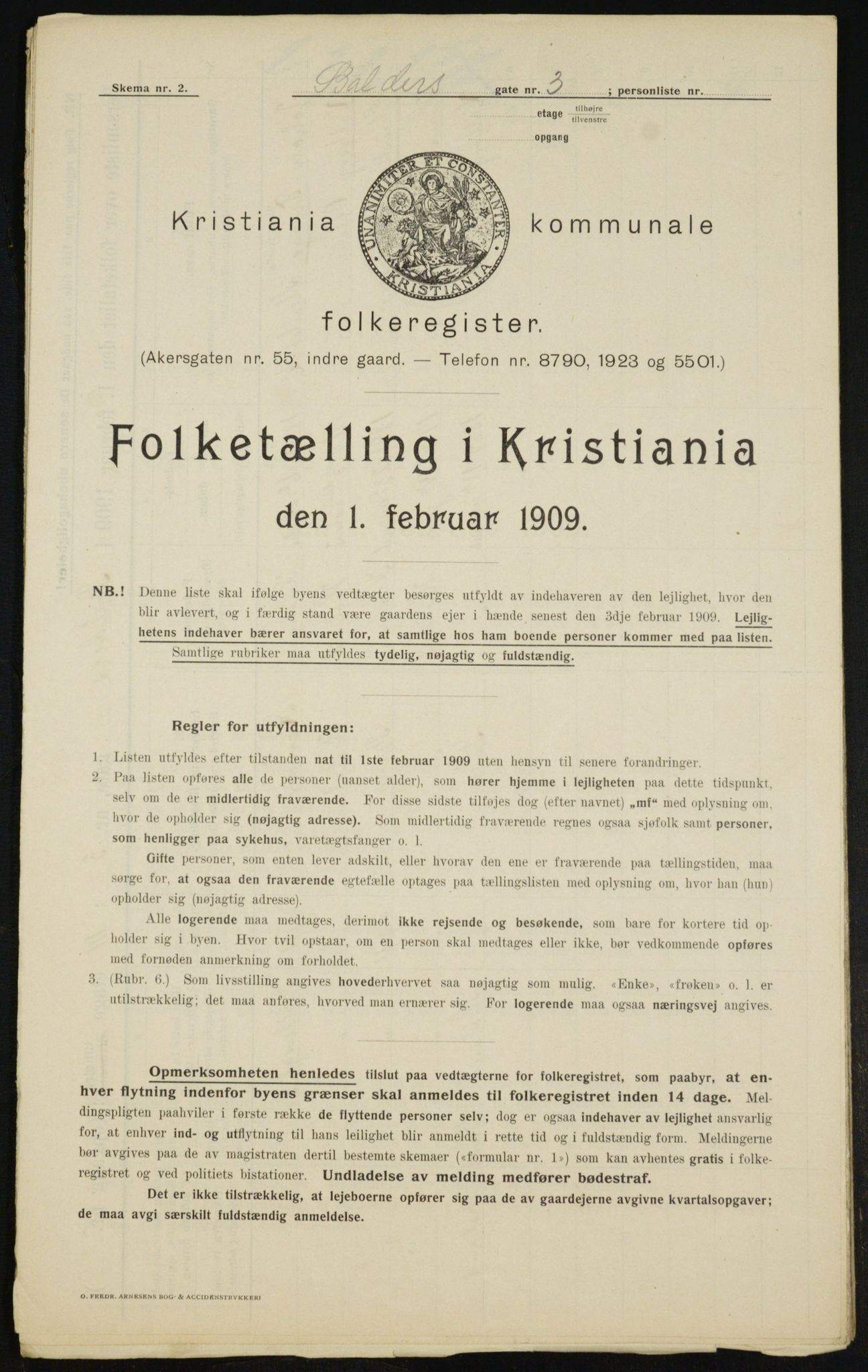 OBA, Kommunal folketelling 1.2.1909 for Kristiania kjøpstad, 1909, s. 2799