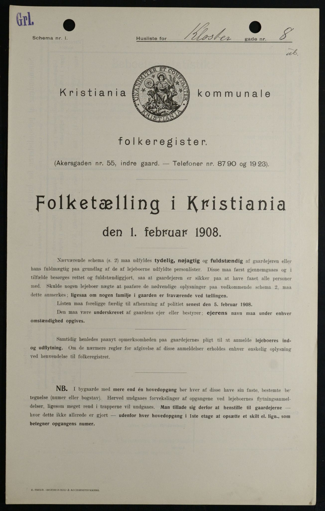 OBA, Kommunal folketelling 1.2.1908 for Kristiania kjøpstad, 1908, s. 46631