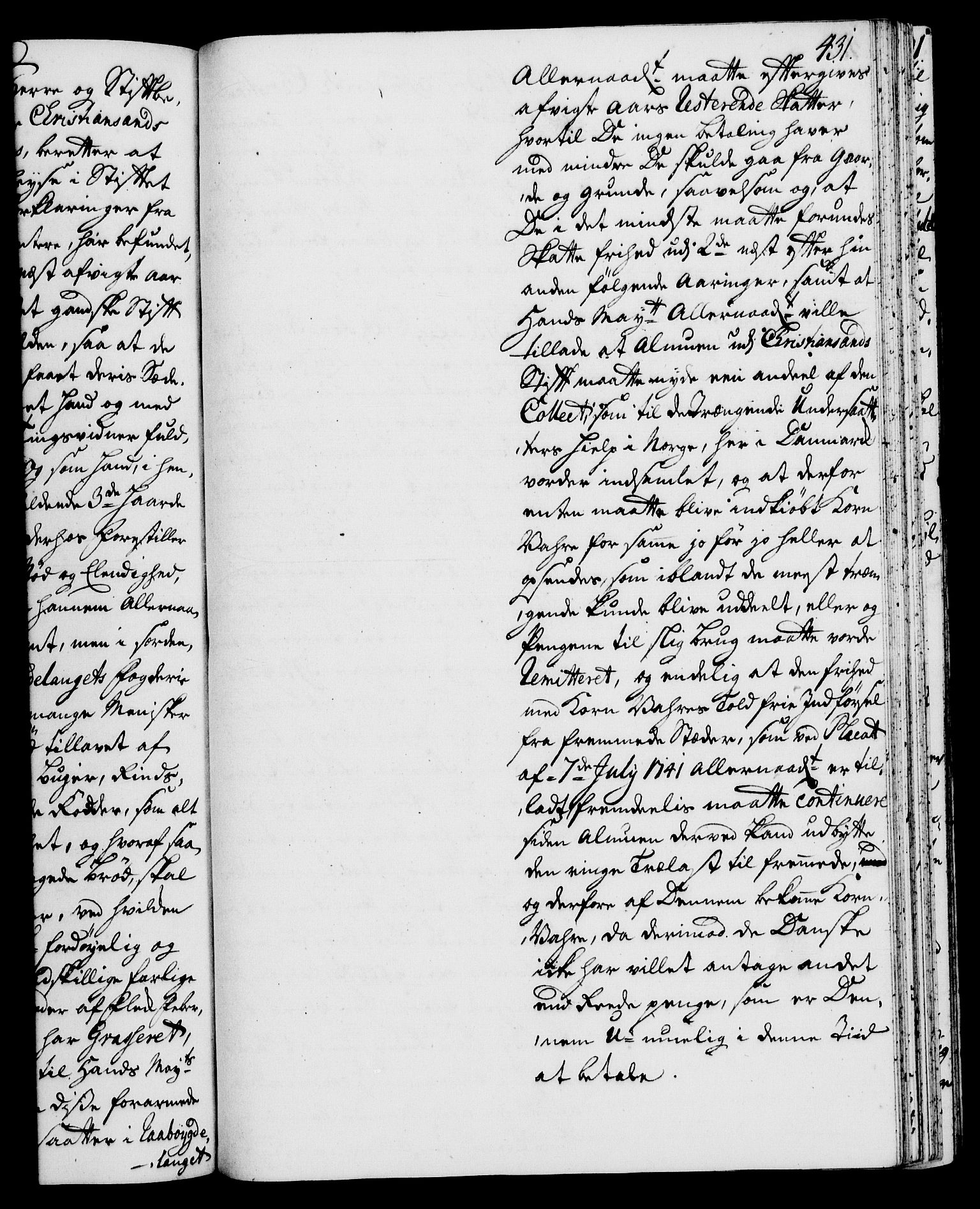 Rentekammeret, Kammerkanselliet, AV/RA-EA-3111/G/Gh/Gha/L0024: Norsk ekstraktmemorialprotokoll (merket RK 53.69), 1742-1743, s. 431