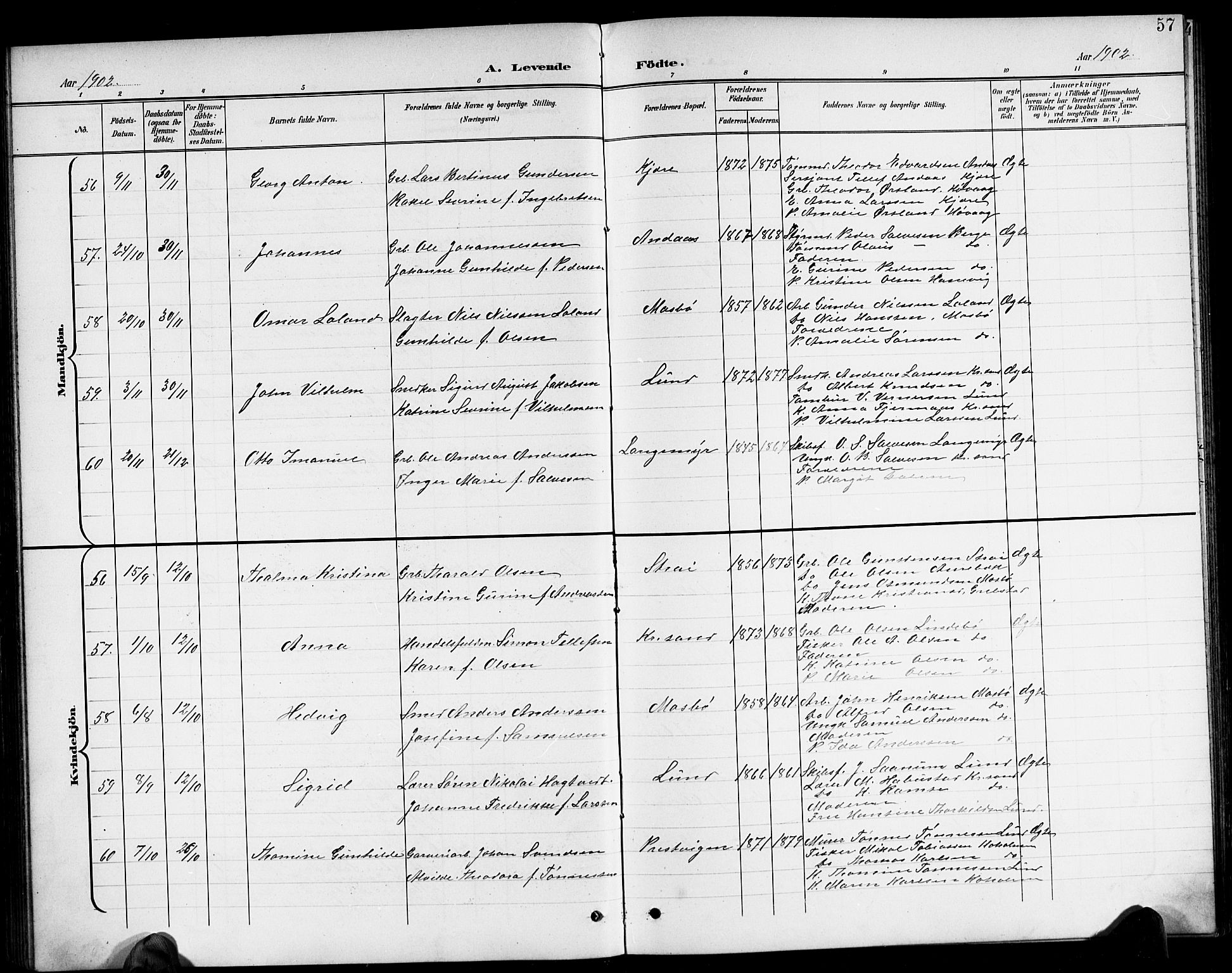Oddernes sokneprestkontor, AV/SAK-1111-0033/F/Fb/Fba/L0009: Klokkerbok nr. B 9, 1899-1923, s. 57