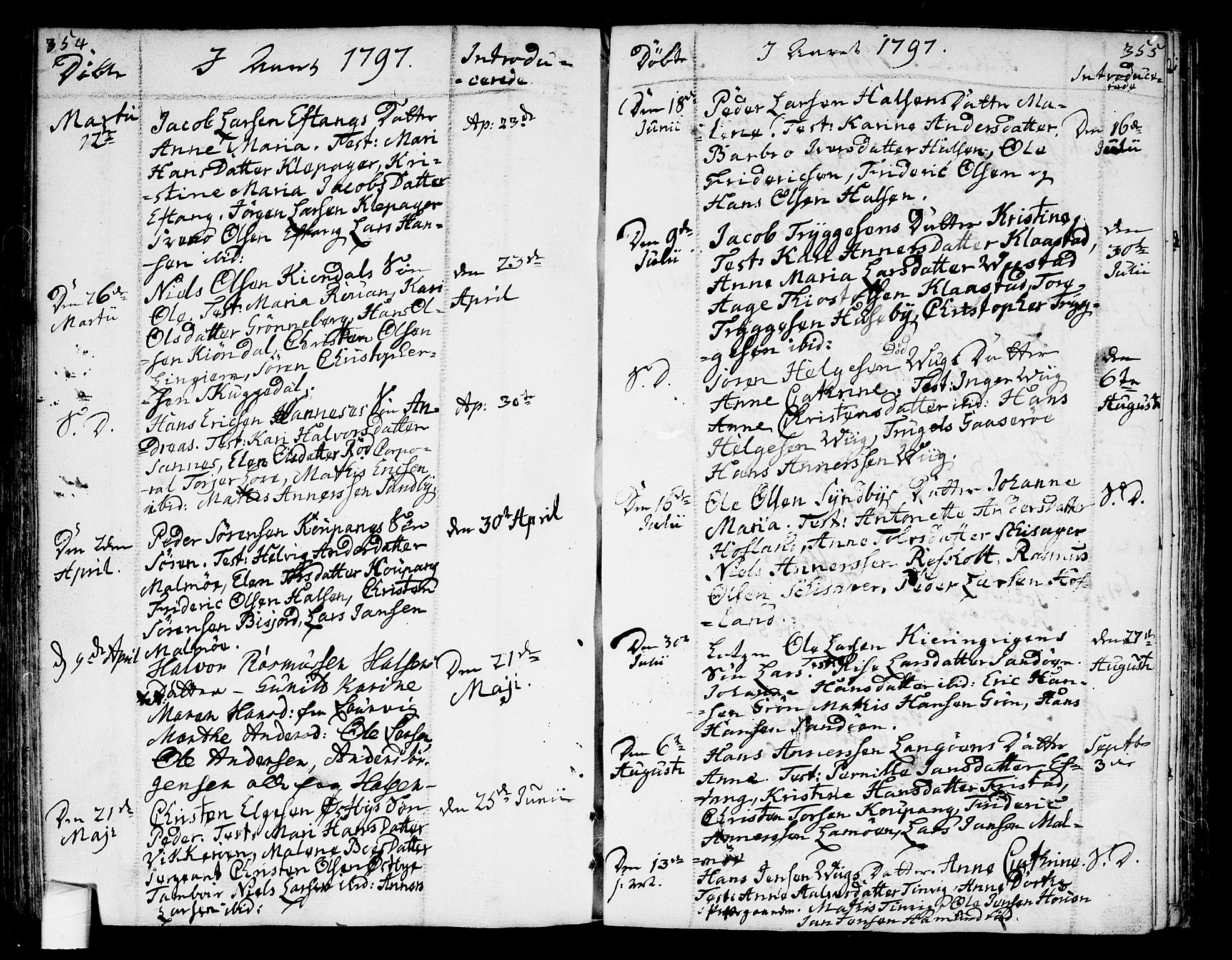 Tjølling kirkebøker, AV/SAKO-A-60/F/Fa/L0004: Ministerialbok nr. 4, 1779-1817, s. 354-355