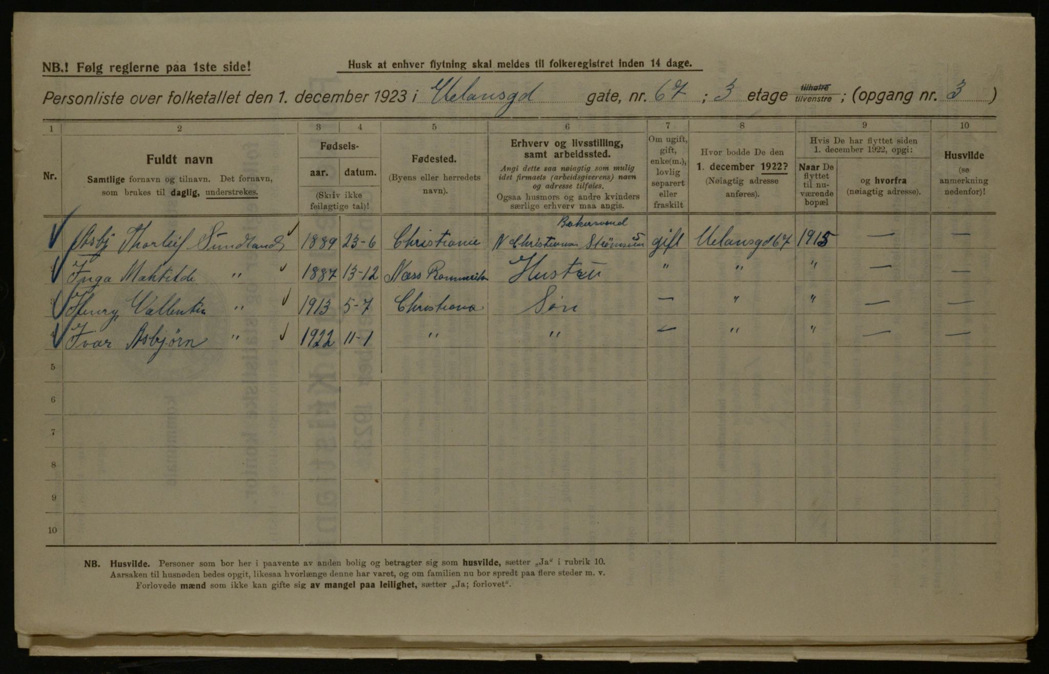 OBA, Kommunal folketelling 1.12.1923 for Kristiania, 1923, s. 131194