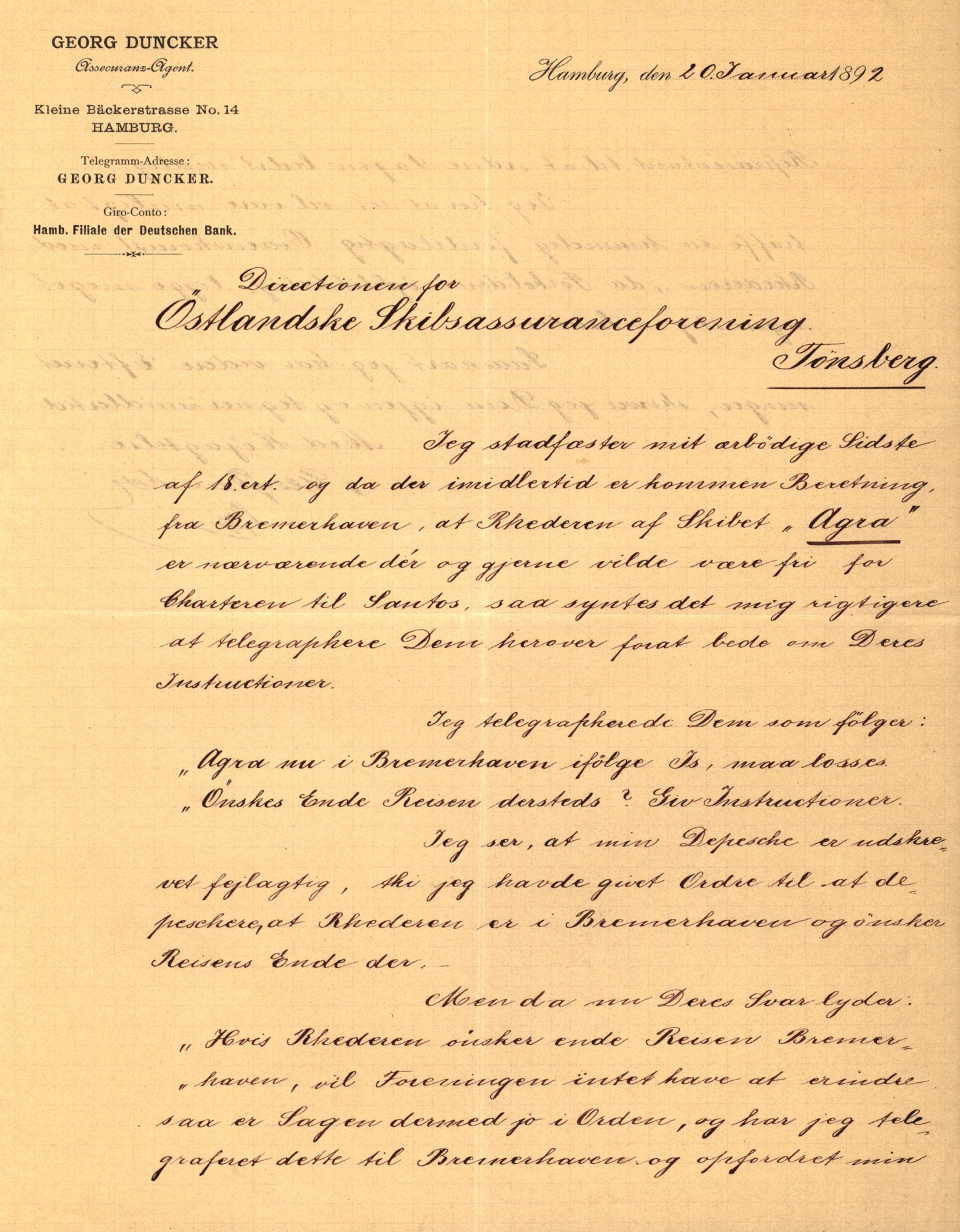 Pa 63 - Østlandske skibsassuranceforening, VEMU/A-1079/G/Ga/L0028/0001: Havaridokumenter / Kaleb, Cuba, Agra, Bertha, Olaf, 1892, s. 59