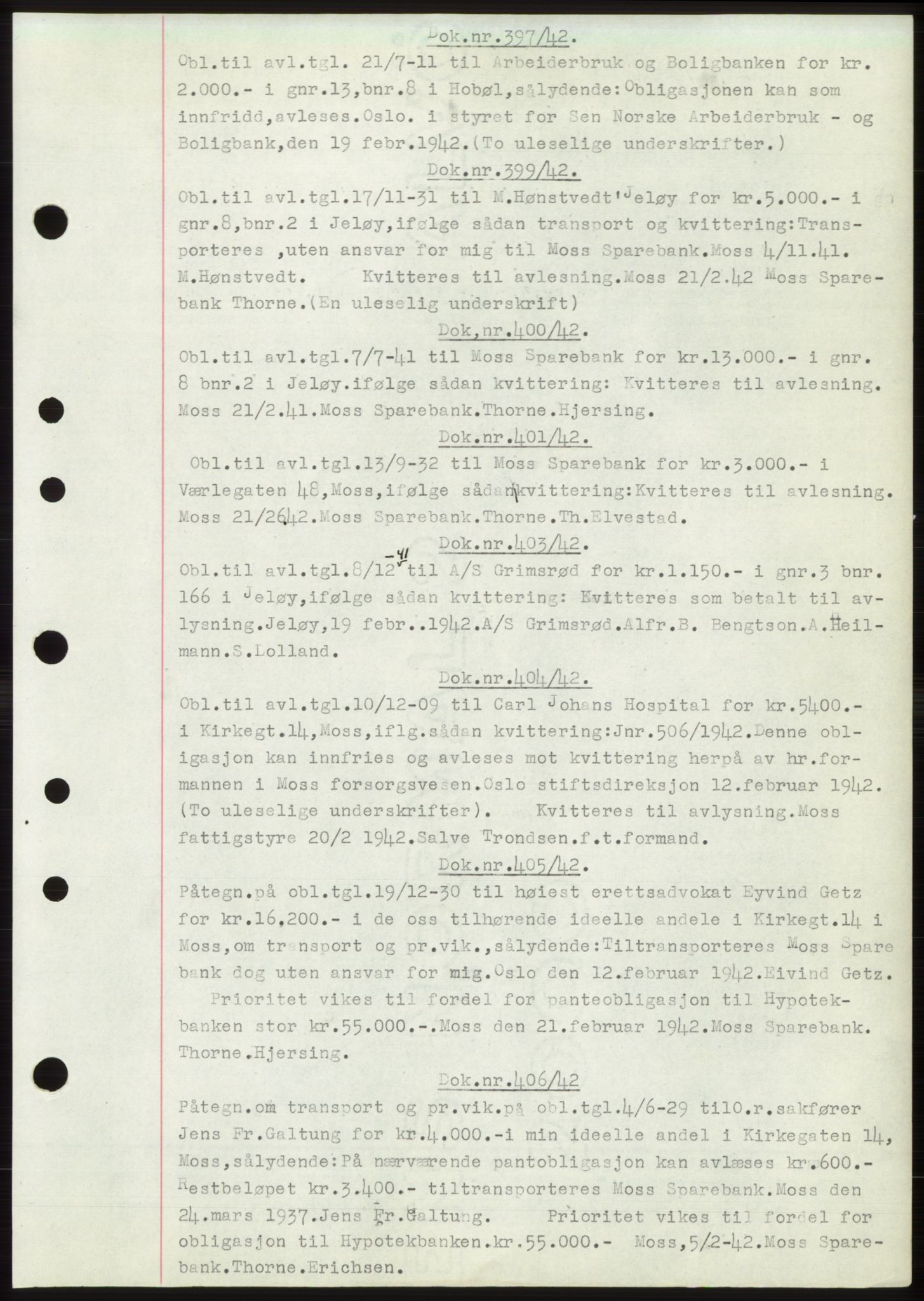 Moss sorenskriveri, SAO/A-10168: Pantebok nr. C10, 1938-1950, Dagboknr: 397/1942