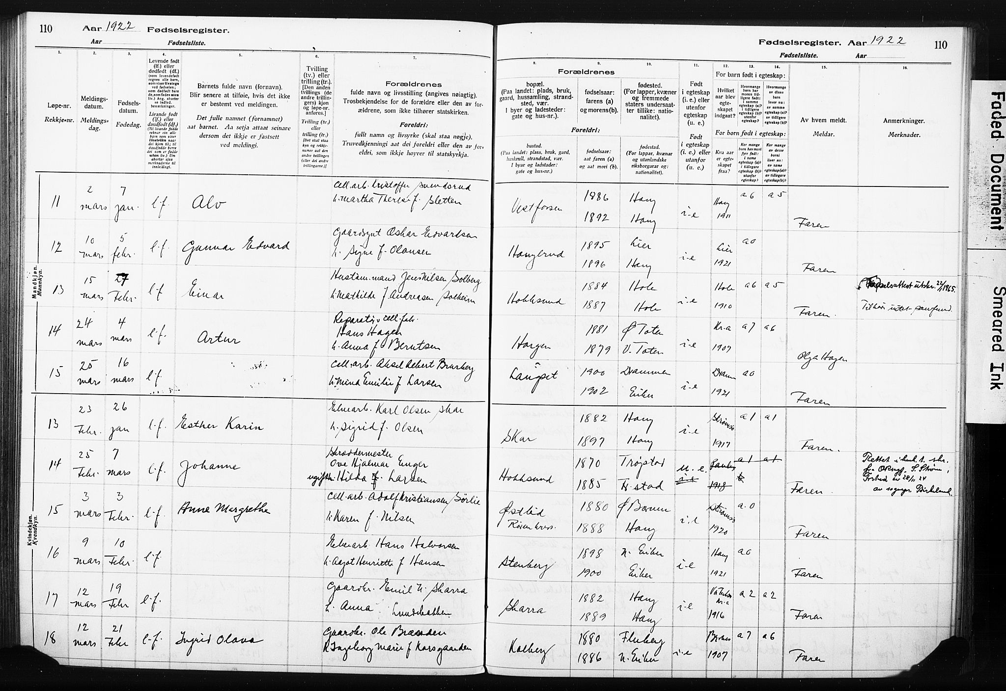 Eiker kirkebøker, AV/SAKO-A-4/J/Ja/L0001: Fødselsregister nr. I 1, 1916-1927, s. 110