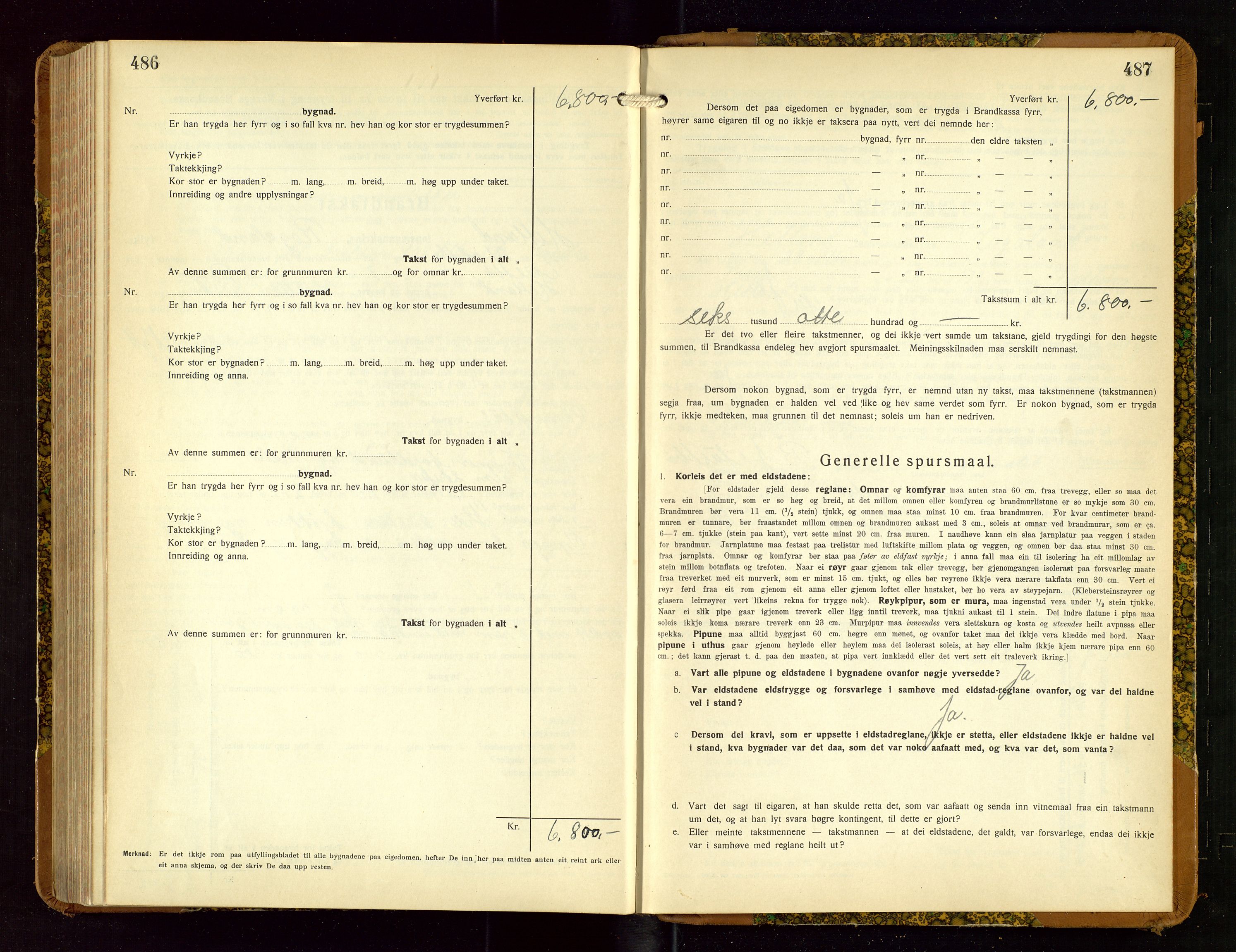 Hetland lensmannskontor, AV/SAST-A-100101/Gob/L0004: "Brandtakstbok", 1934-1936, s. 486-487