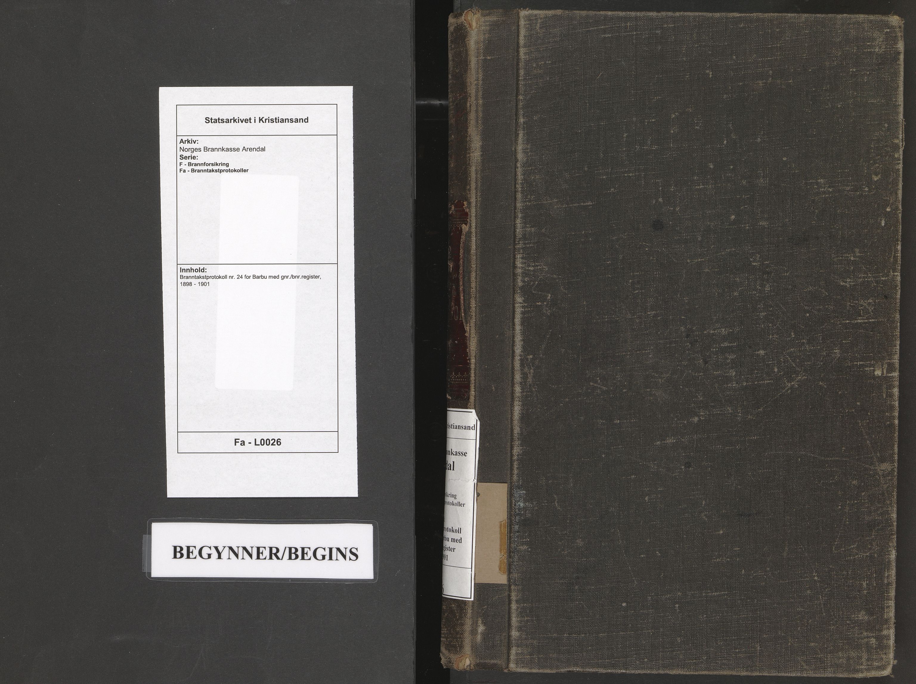 Norges Brannkasse Arendal, SAK/2241-0002/F/Fa/L0026: Branntakstprotokoll nr. 24 for Barbu med gnr./bnr.register, 1898-1901
