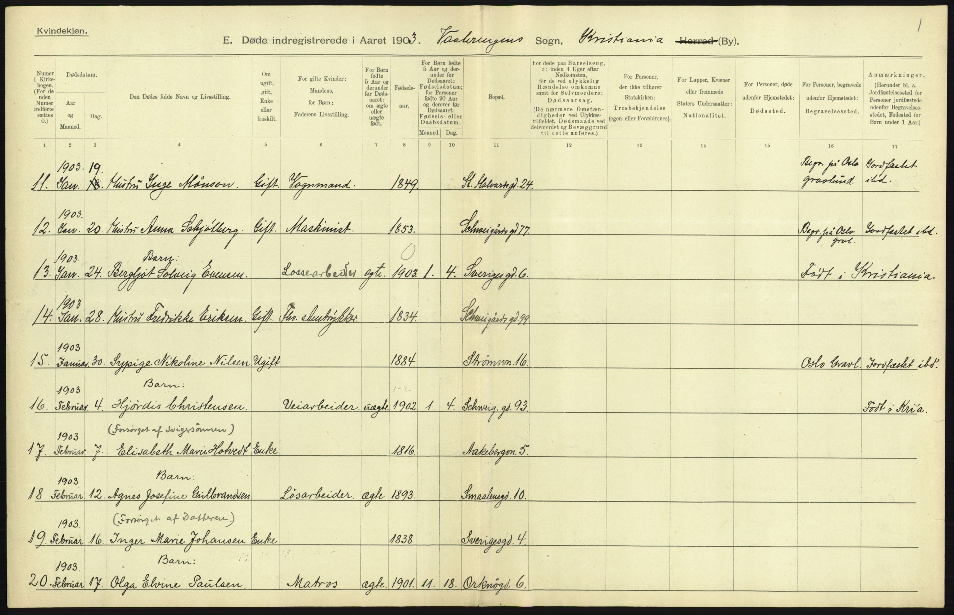 Statistisk sentralbyrå, Sosiodemografiske emner, Befolkning, AV/RA-S-2228/D/Df/Dfa/Dfaa/L0004: Kristiania: Gifte, døde, 1903, s. 429