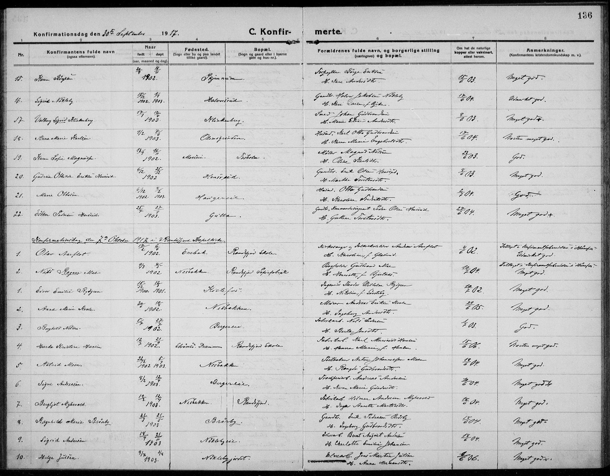 Jevnaker prestekontor, AV/SAH-PREST-116/H/Ha/Haa/L0012: Ministerialbok nr. 12, 1914-1924, s. 136