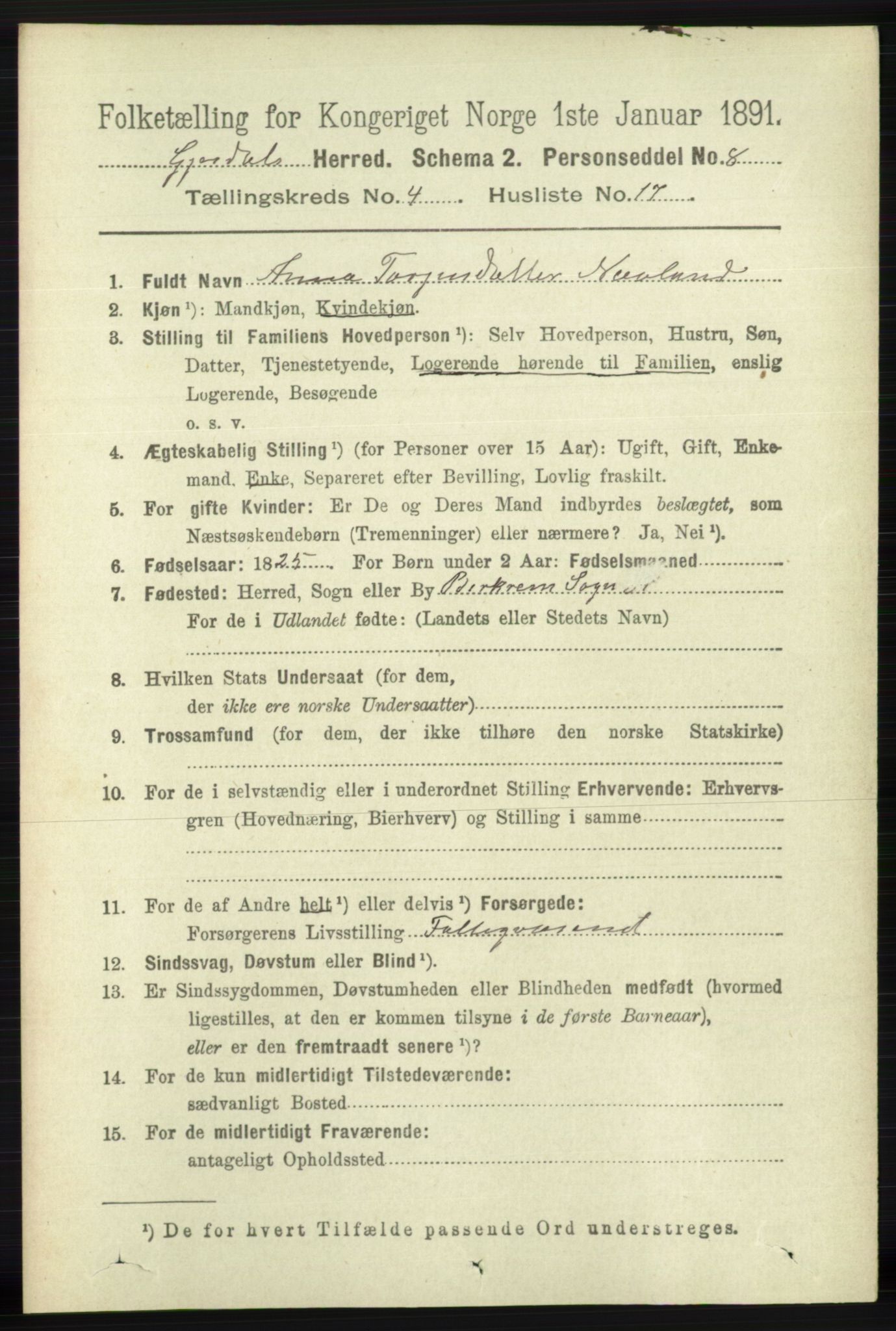 RA, Folketelling 1891 for 1122 Gjesdal herred, 1891, s. 1321