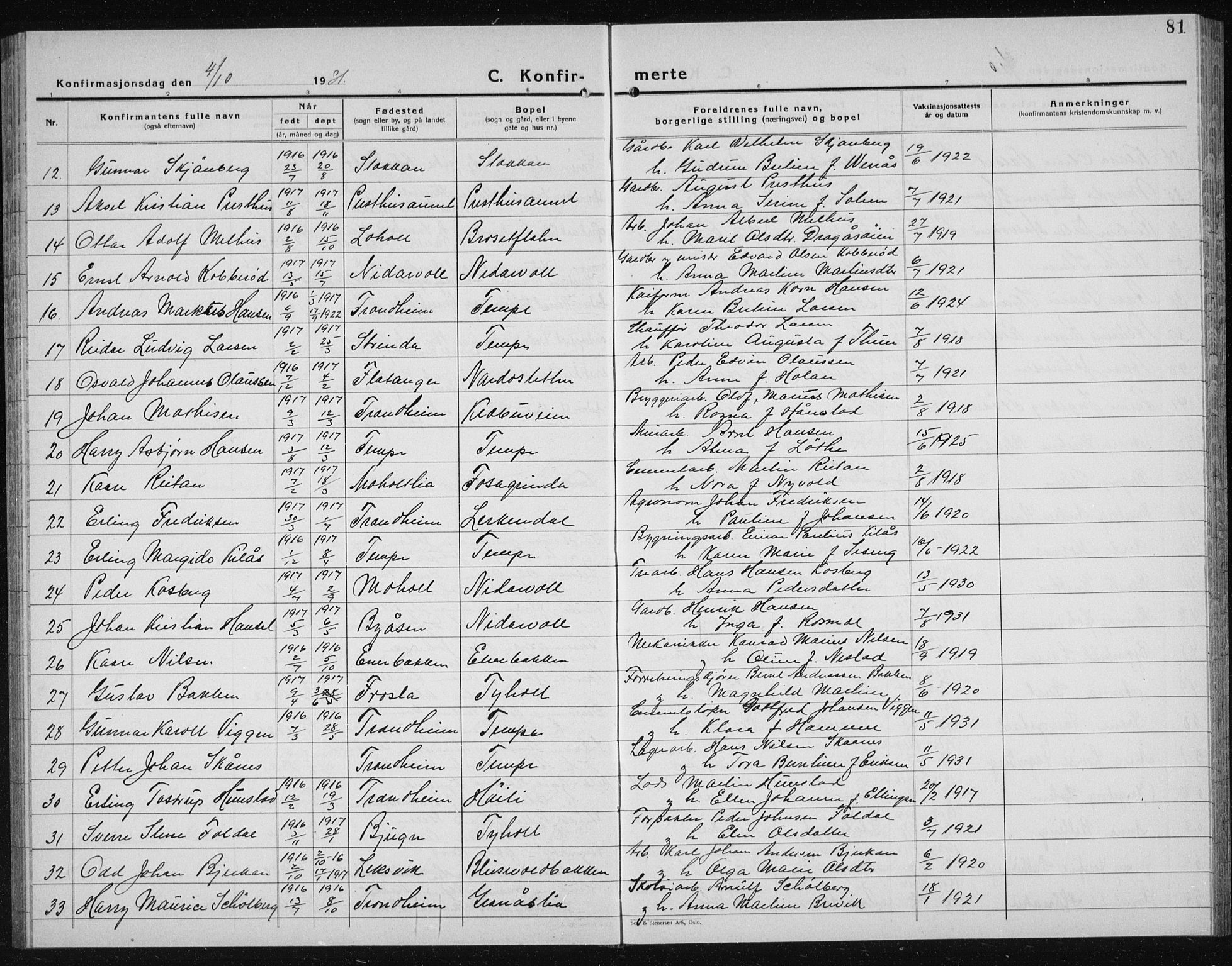 Ministerialprotokoller, klokkerbøker og fødselsregistre - Sør-Trøndelag, AV/SAT-A-1456/607/L0327: Klokkerbok nr. 607C01, 1930-1939, s. 81