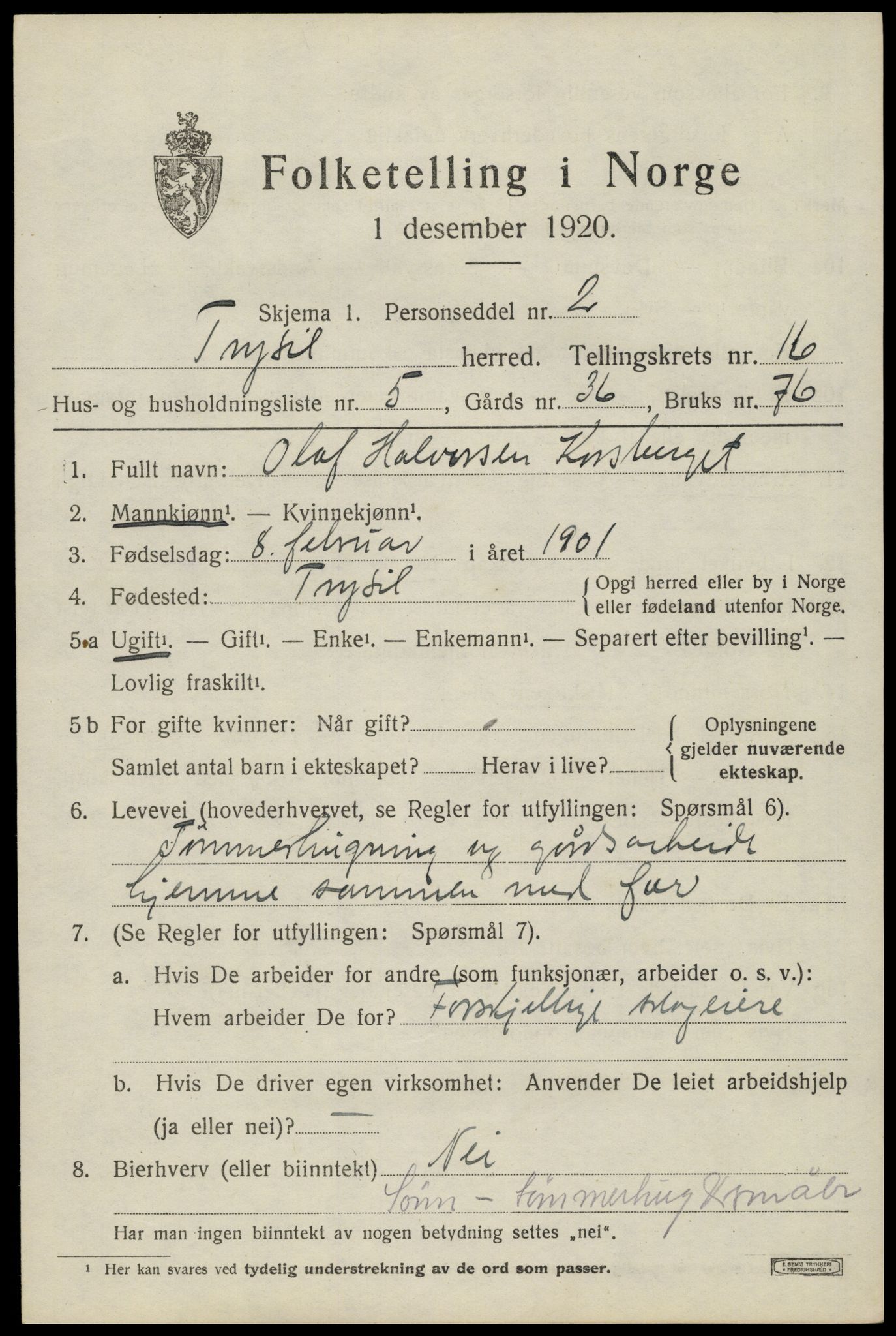 SAH, Folketelling 1920 for 0428 Trysil herred, 1920, s. 9491
