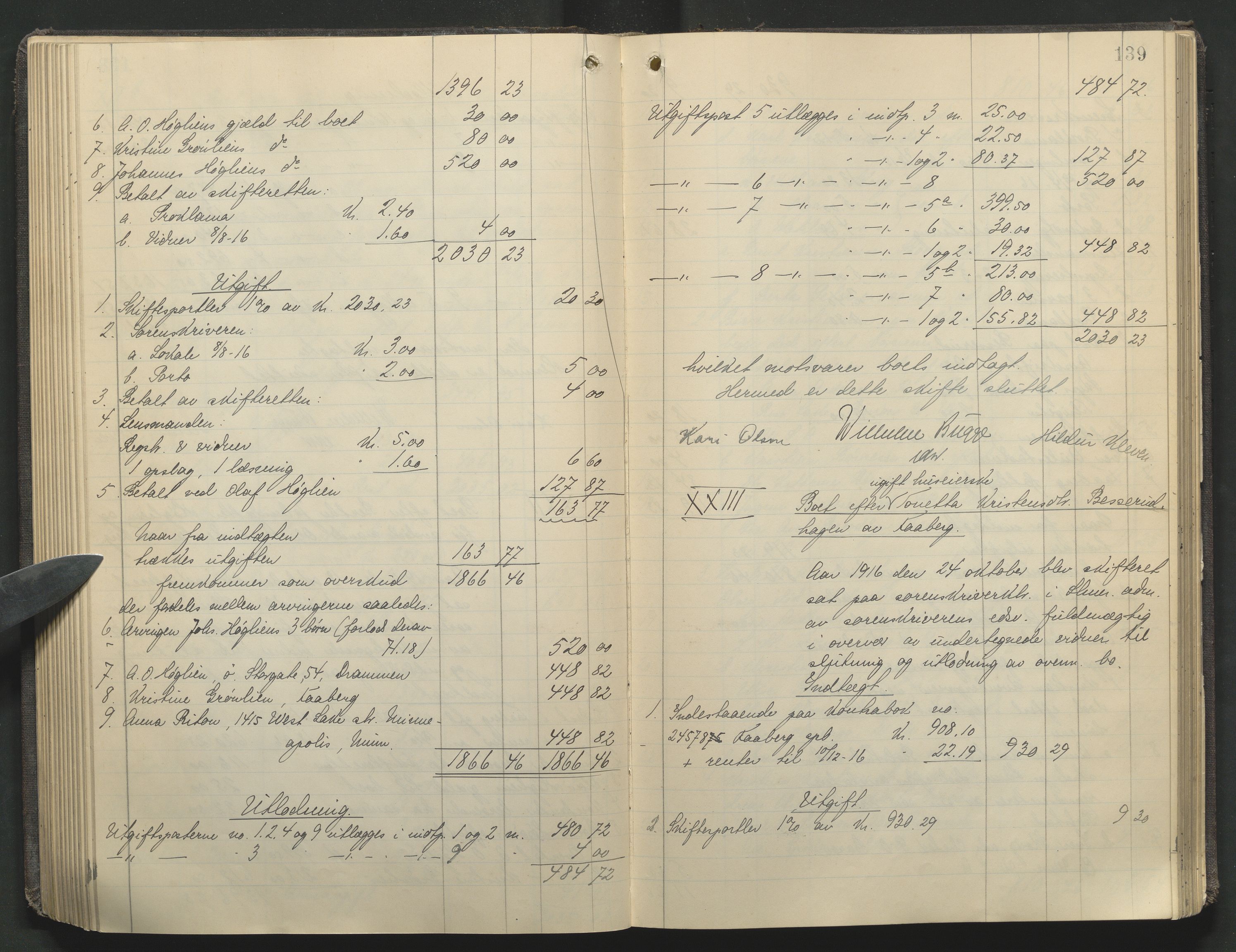 Sør-Gudbrandsdal tingrett, AV/SAH-TING-004/J/Ja/Jae/L0002: Skifteutlodningsprotokoll - landet, 1912-1921, s. 139