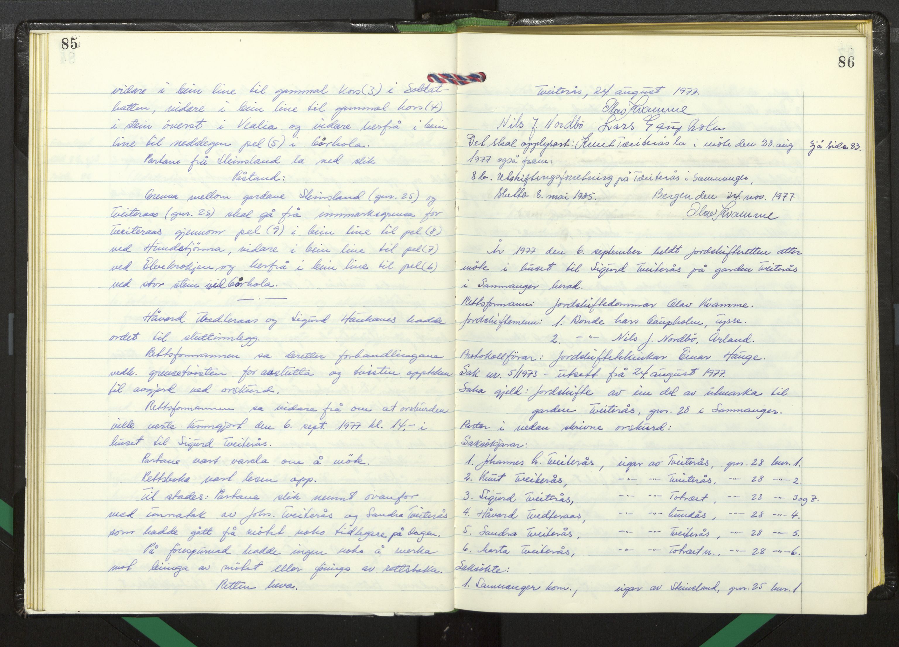 Hordaland jordskiftedøme - I Nordhordland jordskiftedistrikt, AV/SAB-A-6801/A/Aa/L0062: Forhandlingsprotokoll, 1975-1980, s. 85-86