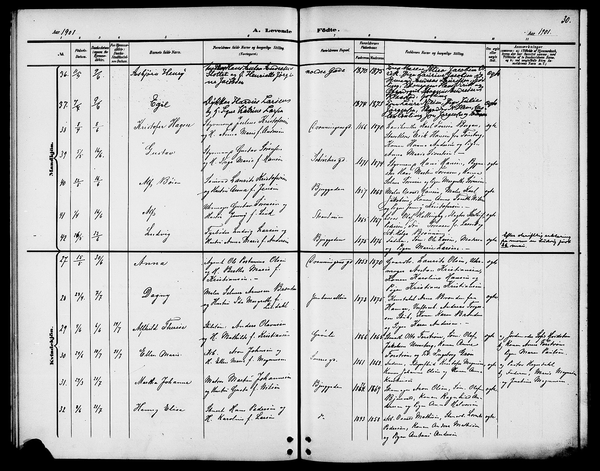 Sandefjord kirkebøker, AV/SAKO-A-315/G/Ga/L0002: Klokkerbok nr. 2, 1899-1903, s. 30
