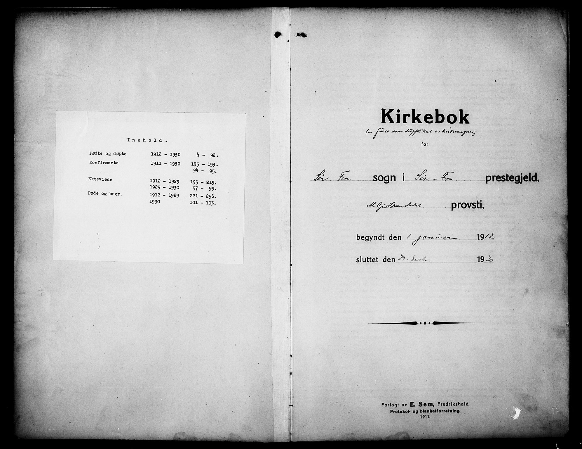 Sør-Fron prestekontor, AV/SAH-PREST-010/H/Ha/Hab/L0005: Klokkerbok nr. 5, 1912-1930, s. 1