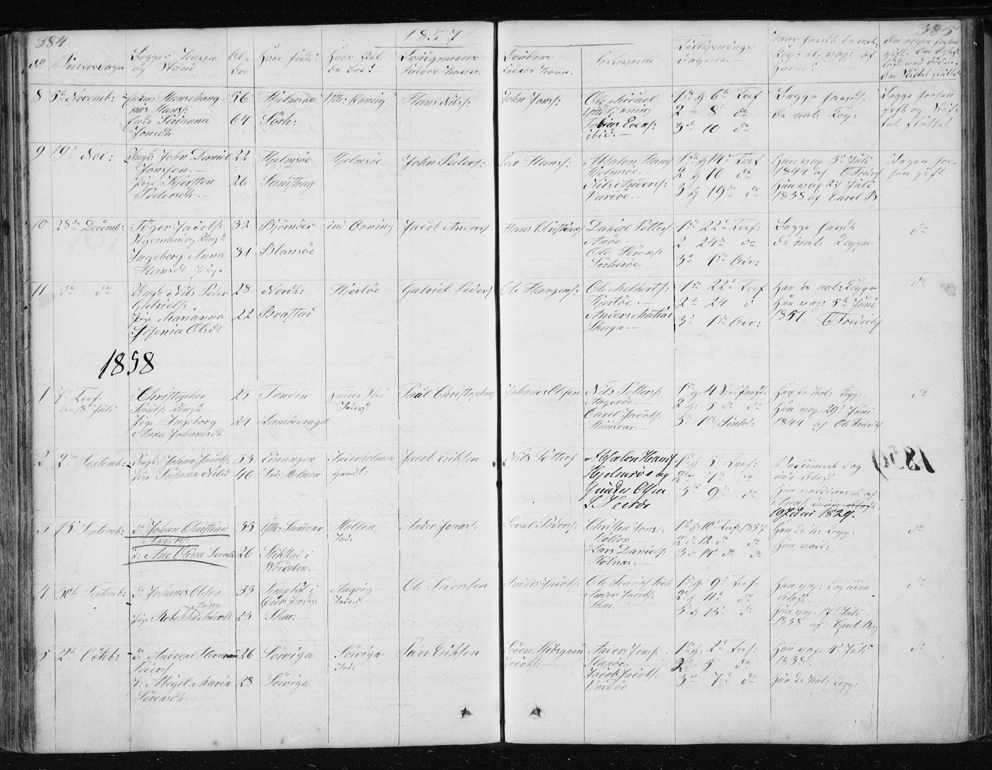 Ministerialprotokoller, klokkerbøker og fødselsregistre - Nordland, AV/SAT-A-1459/834/L0511: Klokkerbok nr. 834C02, 1848-1862, s. 384-385