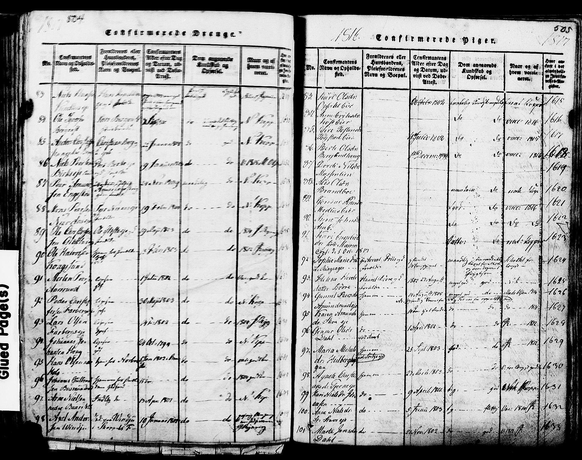 Ringsaker prestekontor, AV/SAH-PREST-014/K/Ka/L0005: Ministerialbok nr. 5, 1814-1826, s. 504-505