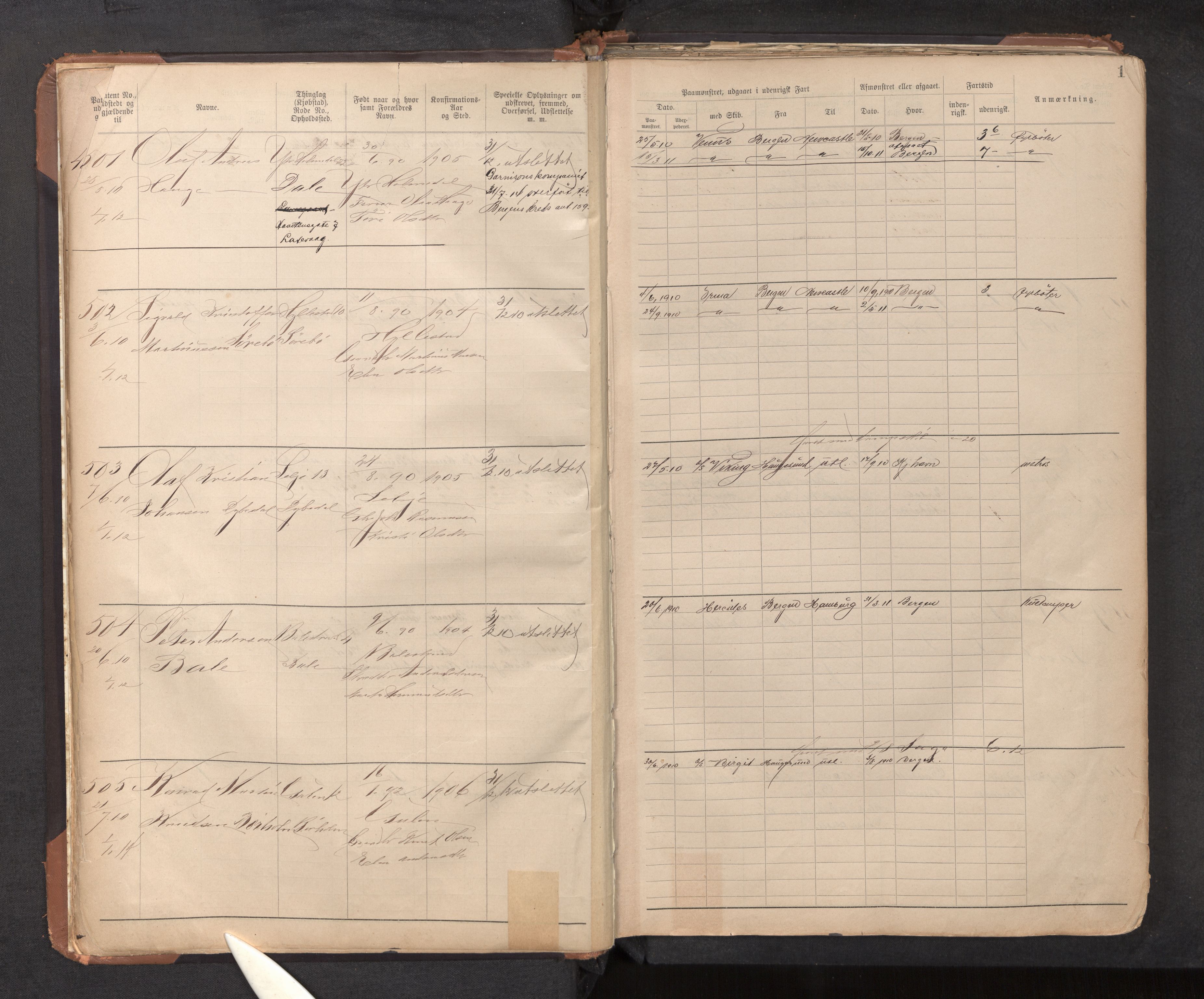 Innrulleringssjefen i Bergen, AV/SAB-A-100050/F/Ff/L0002: Sjøfarts-annotasjonsrulle, nr. 436 - 2528, 1908-1938