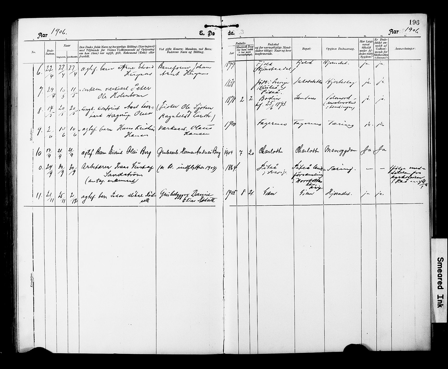 Ministerialprotokoller, klokkerbøker og fødselsregistre - Nordland, AV/SAT-A-1459/850/L0709: Ministerialbok nr. 850A01, 1899-1909, s. 196