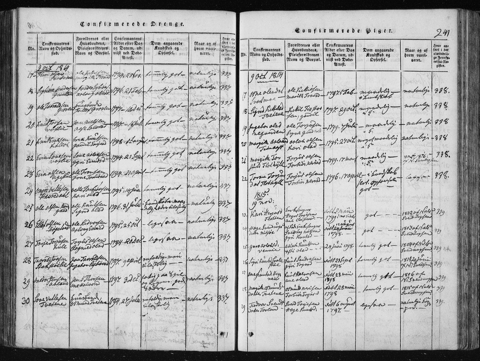 Vinje kirkebøker, AV/SAKO-A-312/F/Fa/L0003: Ministerialbok nr. I 3, 1814-1843, s. 241
