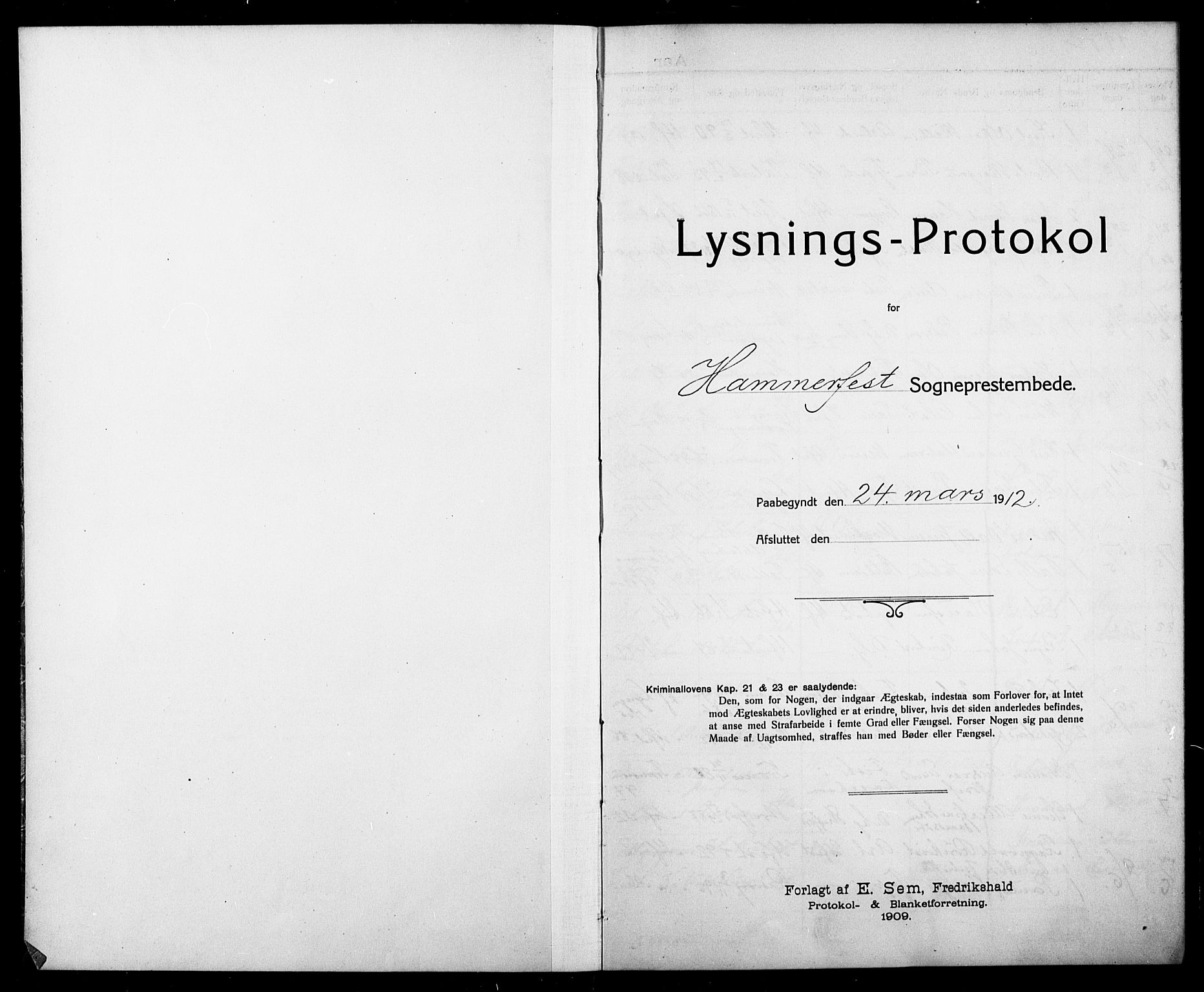 Hammerfest sokneprestkontor, SATØ/S-1347/I/Ib/L0072: Lysningsprotokoll nr. 72, 1912-1918