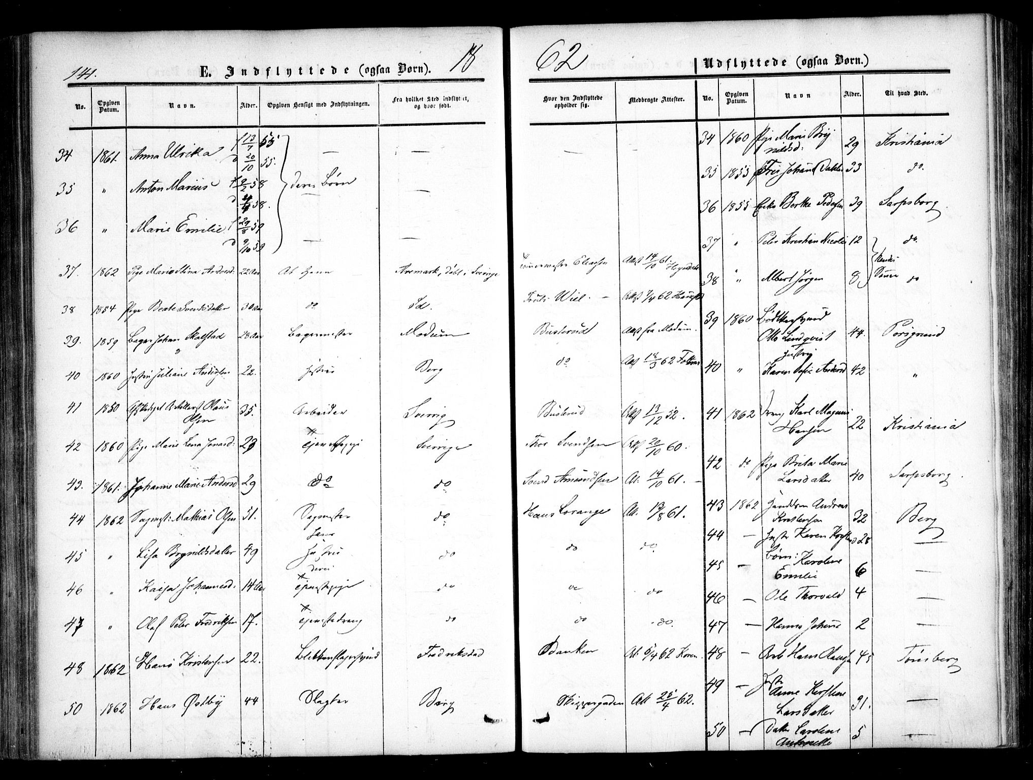 Halden prestekontor Kirkebøker, SAO/A-10909/F/Fa/L0008: Ministerialbok nr. I 8, 1857-1865, s. 141