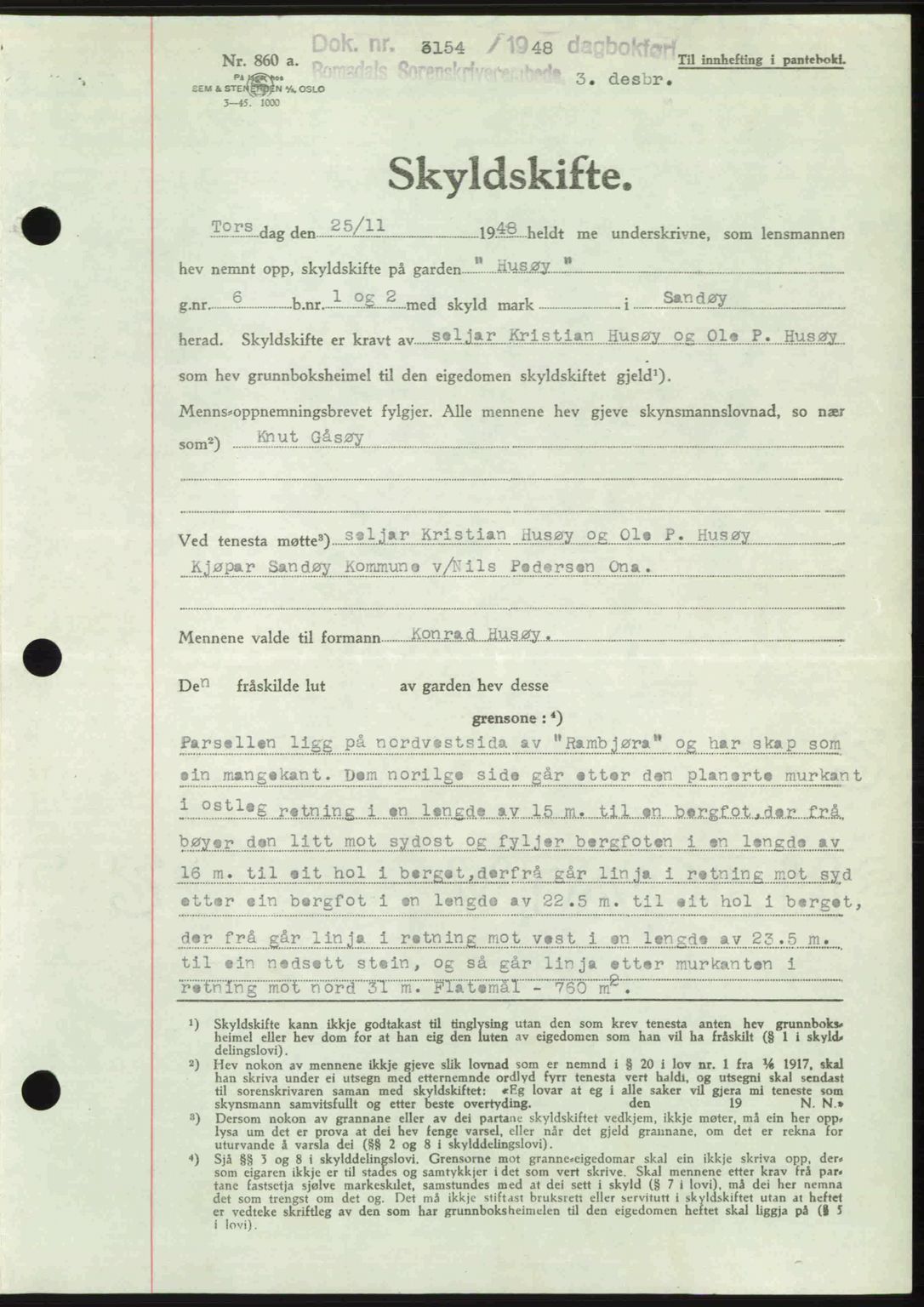 Romsdal sorenskriveri, AV/SAT-A-4149/1/2/2C: Pantebok nr. A28, 1948-1949, Dagboknr: 3154/1948