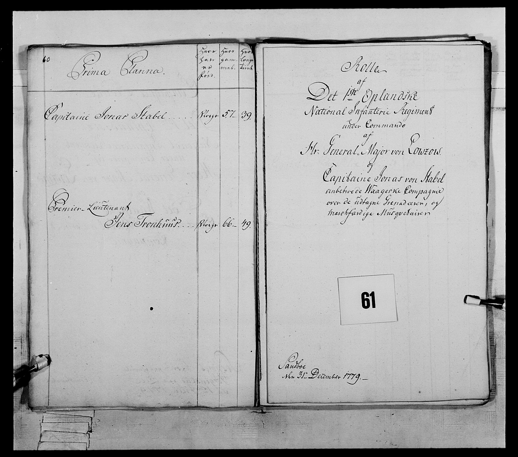 Generalitets- og kommissariatskollegiet, Det kongelige norske kommissariatskollegium, AV/RA-EA-5420/E/Eh/L0059: 1. Opplandske nasjonale infanteriregiment, 1775-1783, s. 423