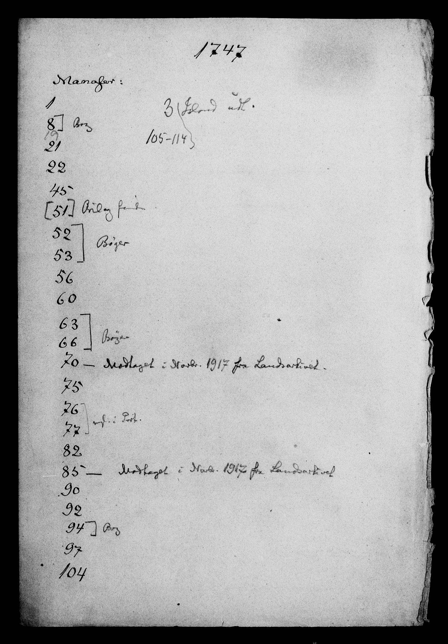 Generalkirkeinspektionskollegiet, DRA/A-0008/F4-06/F4-06-17: Protokollerede indkomne sager, 1747