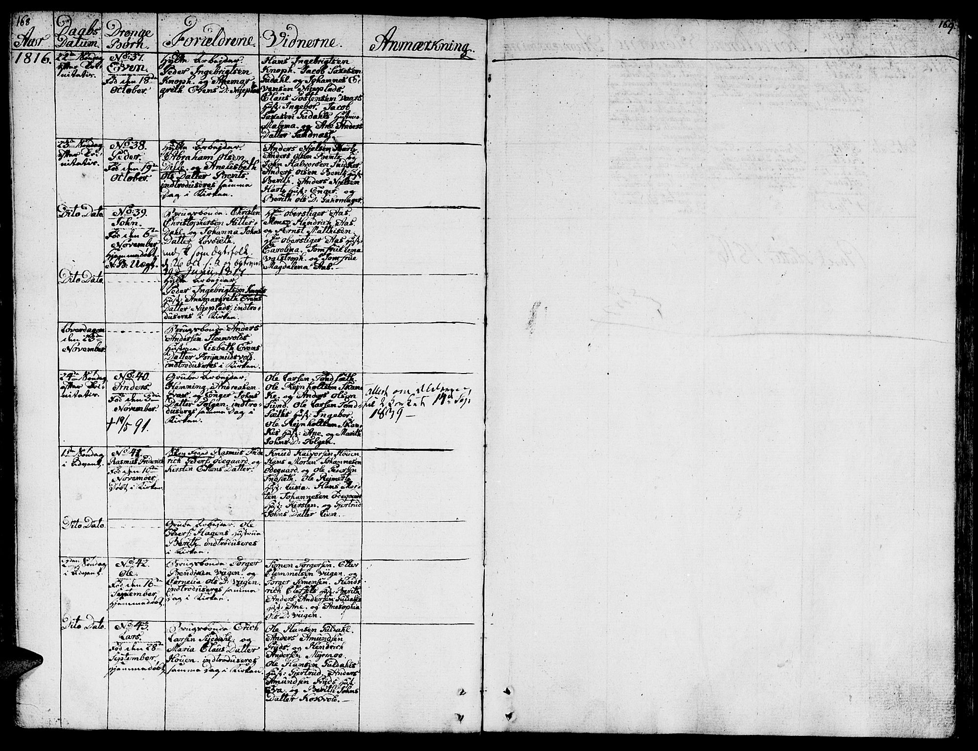 Ministerialprotokoller, klokkerbøker og fødselsregistre - Sør-Trøndelag, SAT/A-1456/681/L0928: Ministerialbok nr. 681A06, 1806-1816, s. 168-169