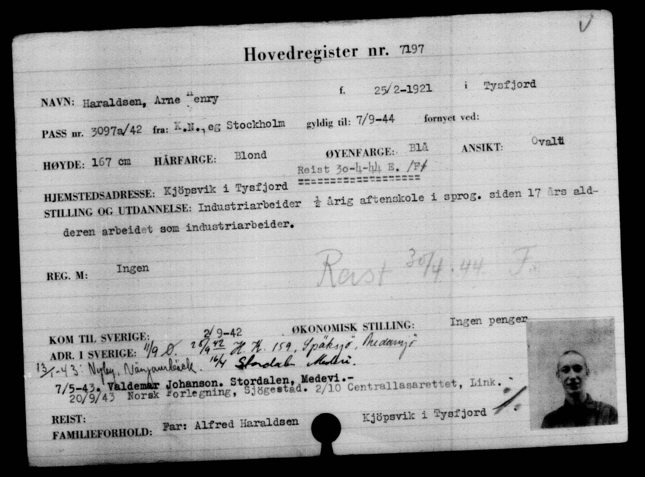 Utenriksstasjonene, Legasjonen i Stockholm, Flyktningkontoret, AV/RA-S-6753/V/Va/L0005: Kjesäterkartoteket, flyktninger med registreringsnr. 6600-9417, 1940-1945, s. 713