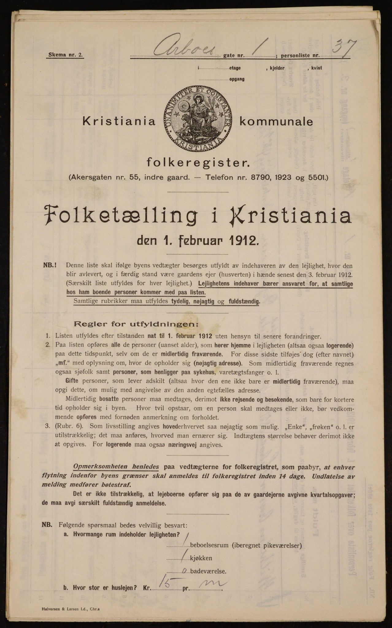 OBA, Kommunal folketelling 1.2.1912 for Kristiania, 1912, s. 1663