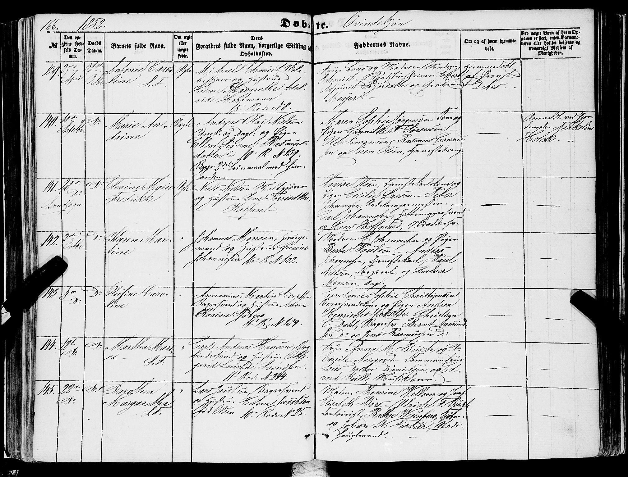 Domkirken sokneprestembete, AV/SAB-A-74801/H/Haa/L0020: Ministerialbok nr. B 3, 1851-1859, s. 166