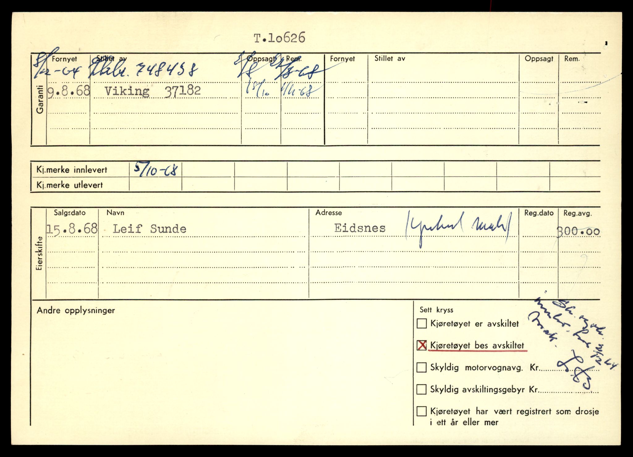 Møre og Romsdal vegkontor - Ålesund trafikkstasjon, AV/SAT-A-4099/F/Fe/L0022: Registreringskort for kjøretøy T 10584 - T 10694, 1927-1998, s. 1360