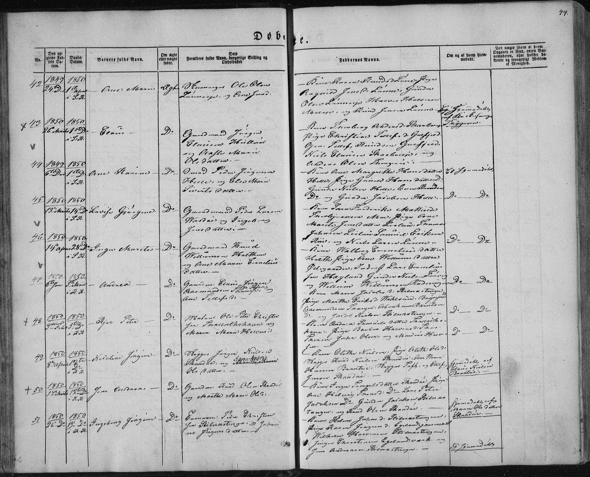 Sannidal kirkebøker, AV/SAKO-A-296/F/Fa/L0008: Ministerialbok nr. 8, 1847-1862, s. 44
