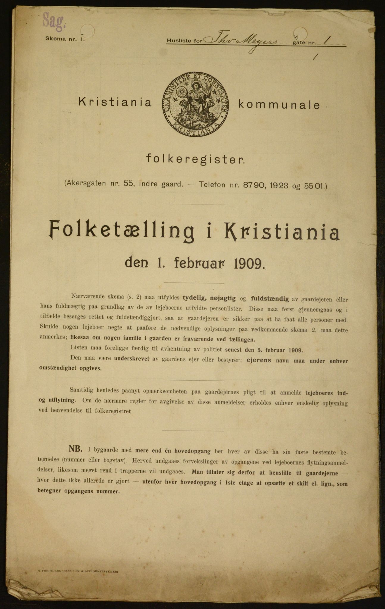 OBA, Kommunal folketelling 1.2.1909 for Kristiania kjøpstad, 1909, s. 99225