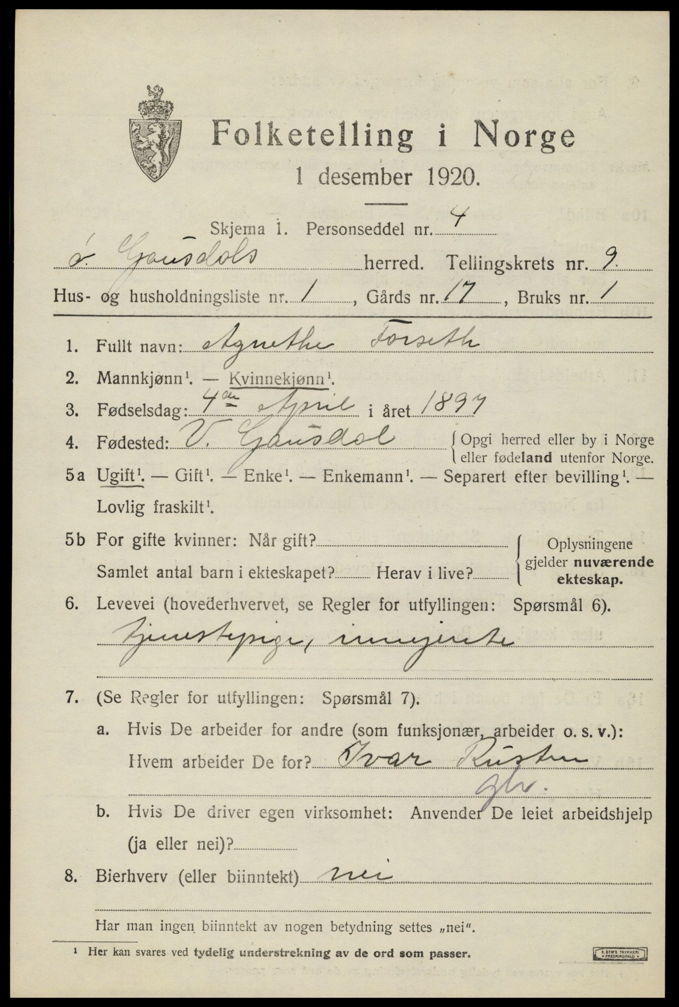 SAH, Folketelling 1920 for 0522 Østre Gausdal herred, 1920, s. 4930