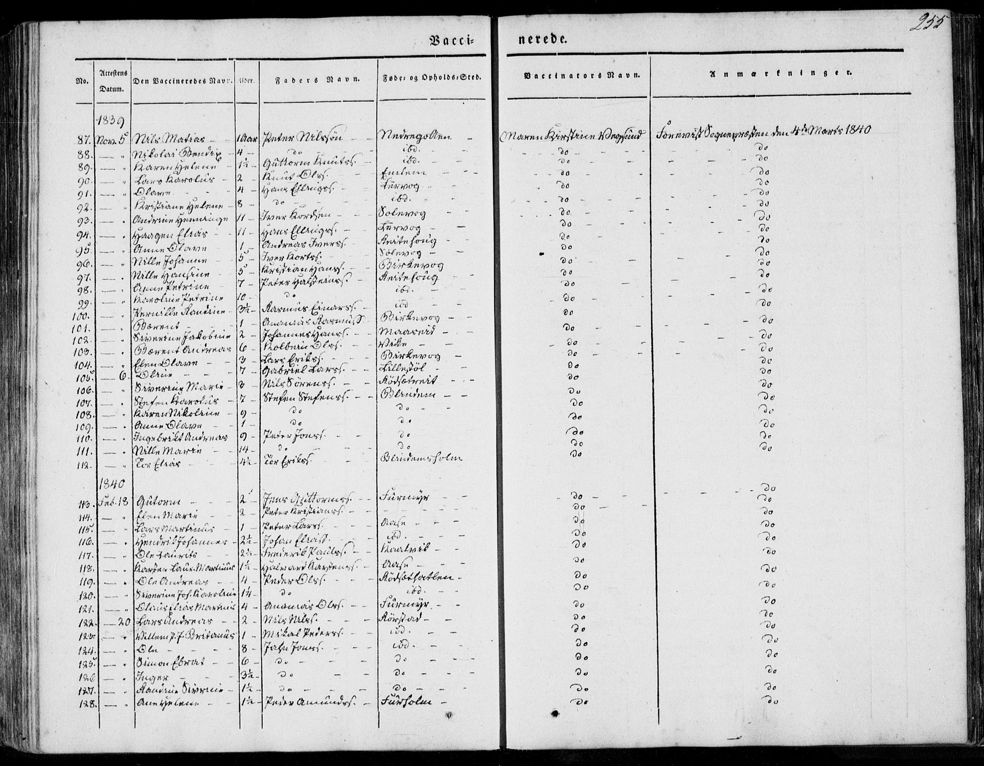 Ministerialprotokoller, klokkerbøker og fødselsregistre - Møre og Romsdal, SAT/A-1454/528/L0396: Ministerialbok nr. 528A07, 1839-1847, s. 255