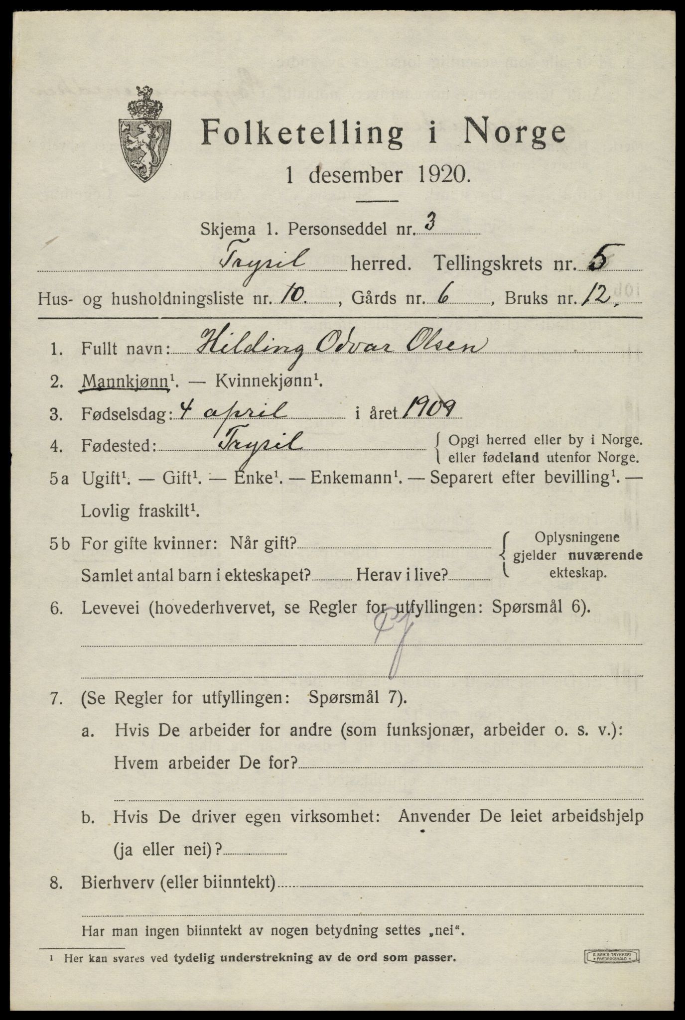 SAH, Folketelling 1920 for 0428 Trysil herred, 1920, s. 4411