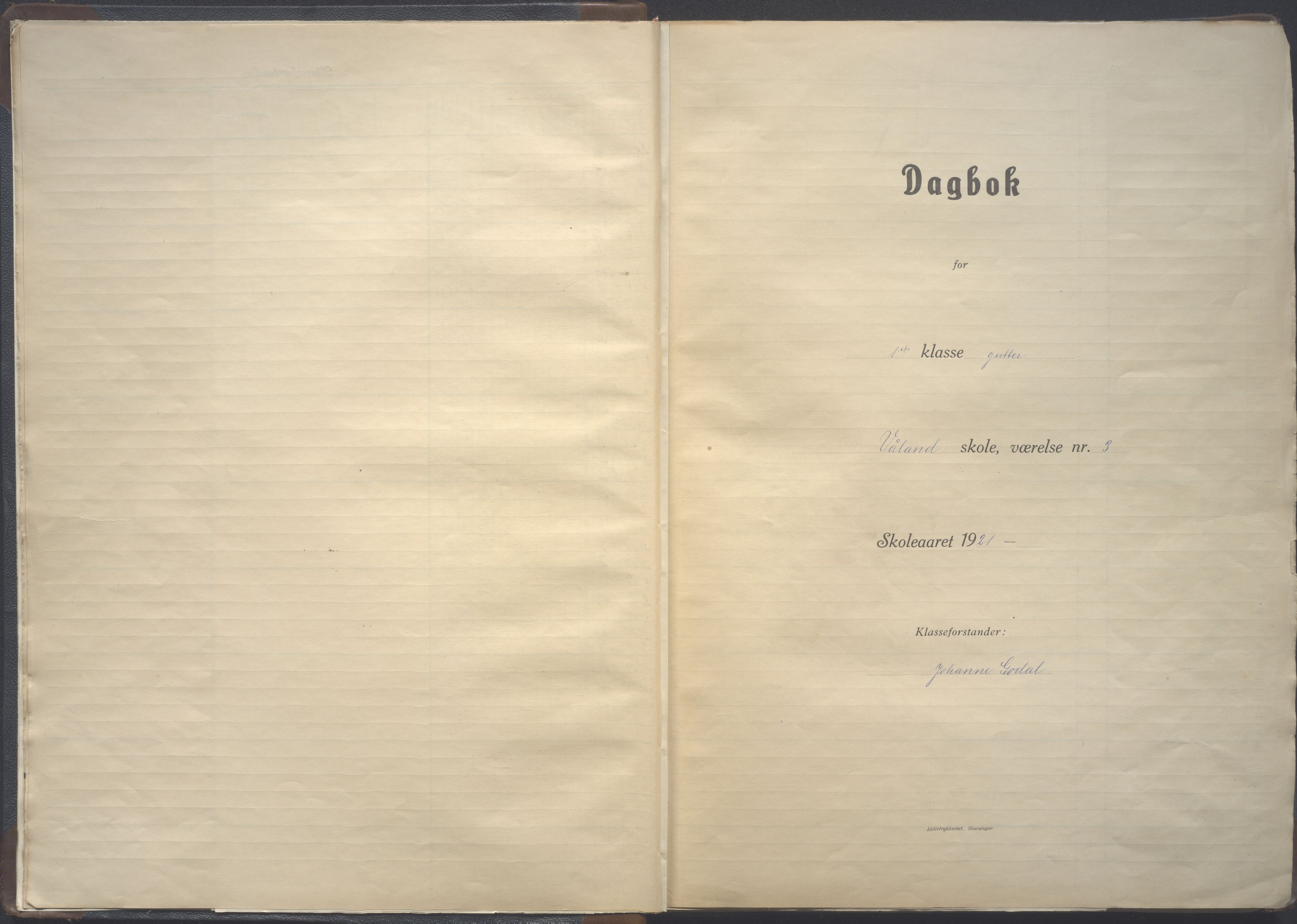 Stavanger kommune. Våland skole, BYST/A-0266/G/Ga/L0012: Dagbok, 1921-1922