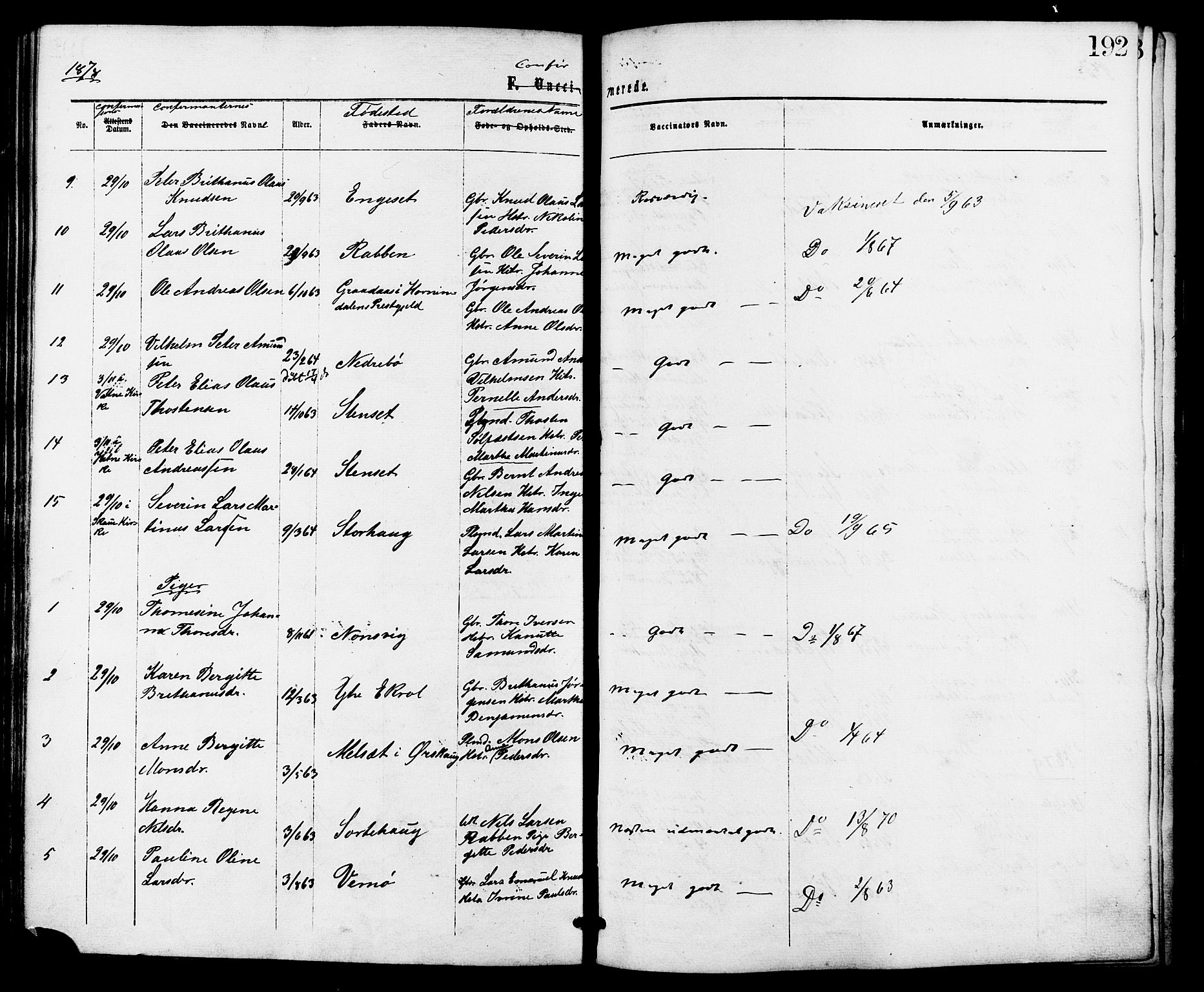 Ministerialprotokoller, klokkerbøker og fødselsregistre - Møre og Romsdal, SAT/A-1454/524/L0355: Ministerialbok nr. 524A07, 1864-1879, s. 192